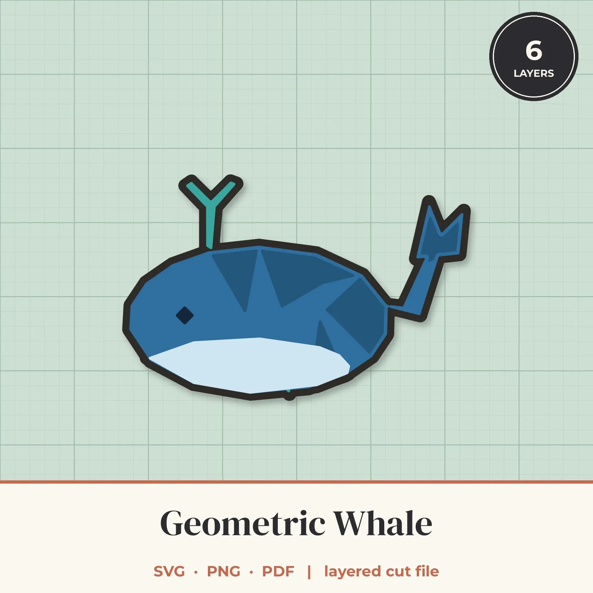 Geometric Whale SVG - Layered Animal Cut File, preview 1 of 2