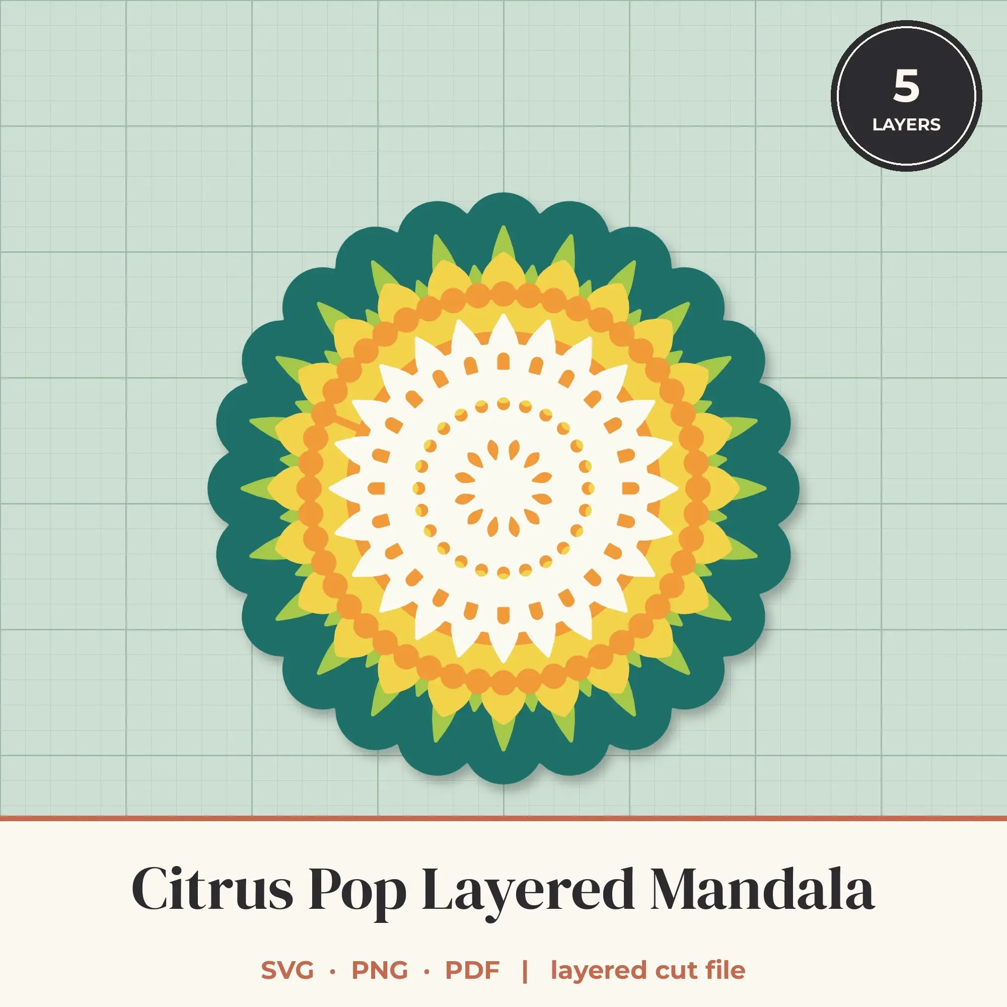 Citrus Pop Layered Mandala SVG - 5 Layer 24-Fold Design preview