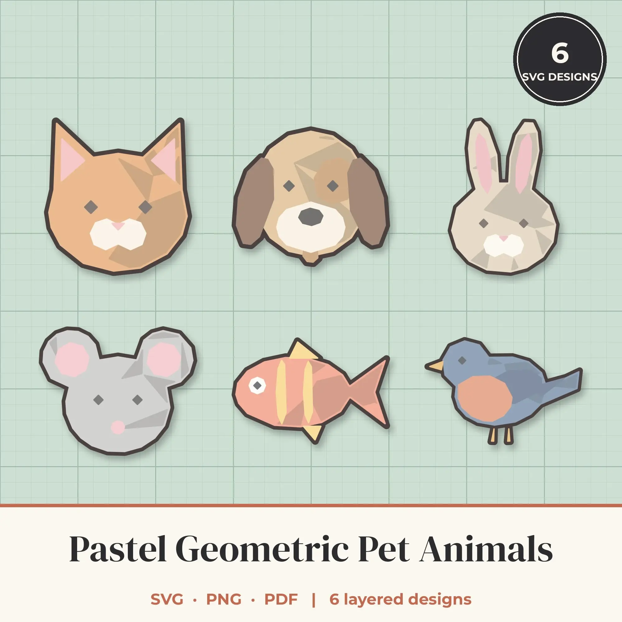 Pastel Geometric Pet Animals SVG Bundle - 6 Layered Cut Files preview