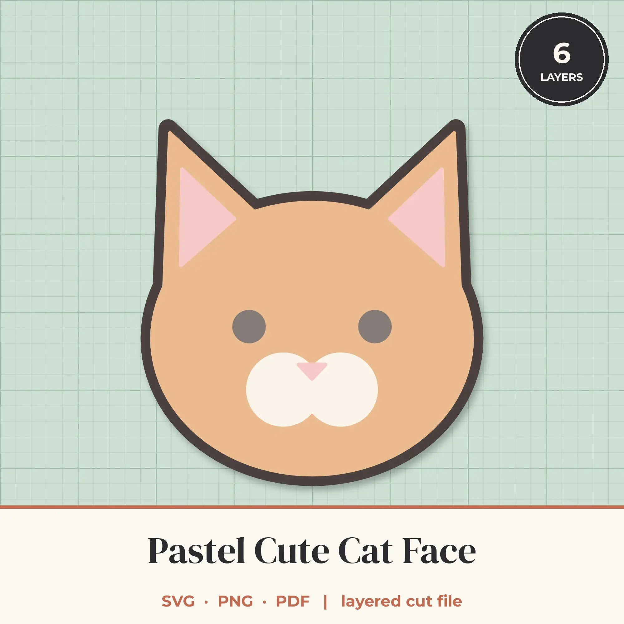 Pastel Cute Cat Face SVG - Layered Animal Cut File preview