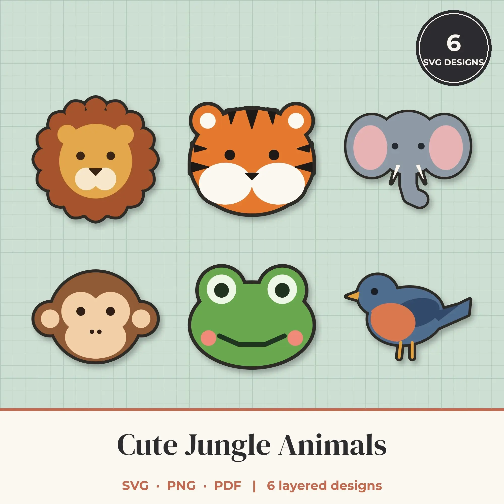 Cute Jungle Animals SVG Bundle - 6 Layered Cut Files preview