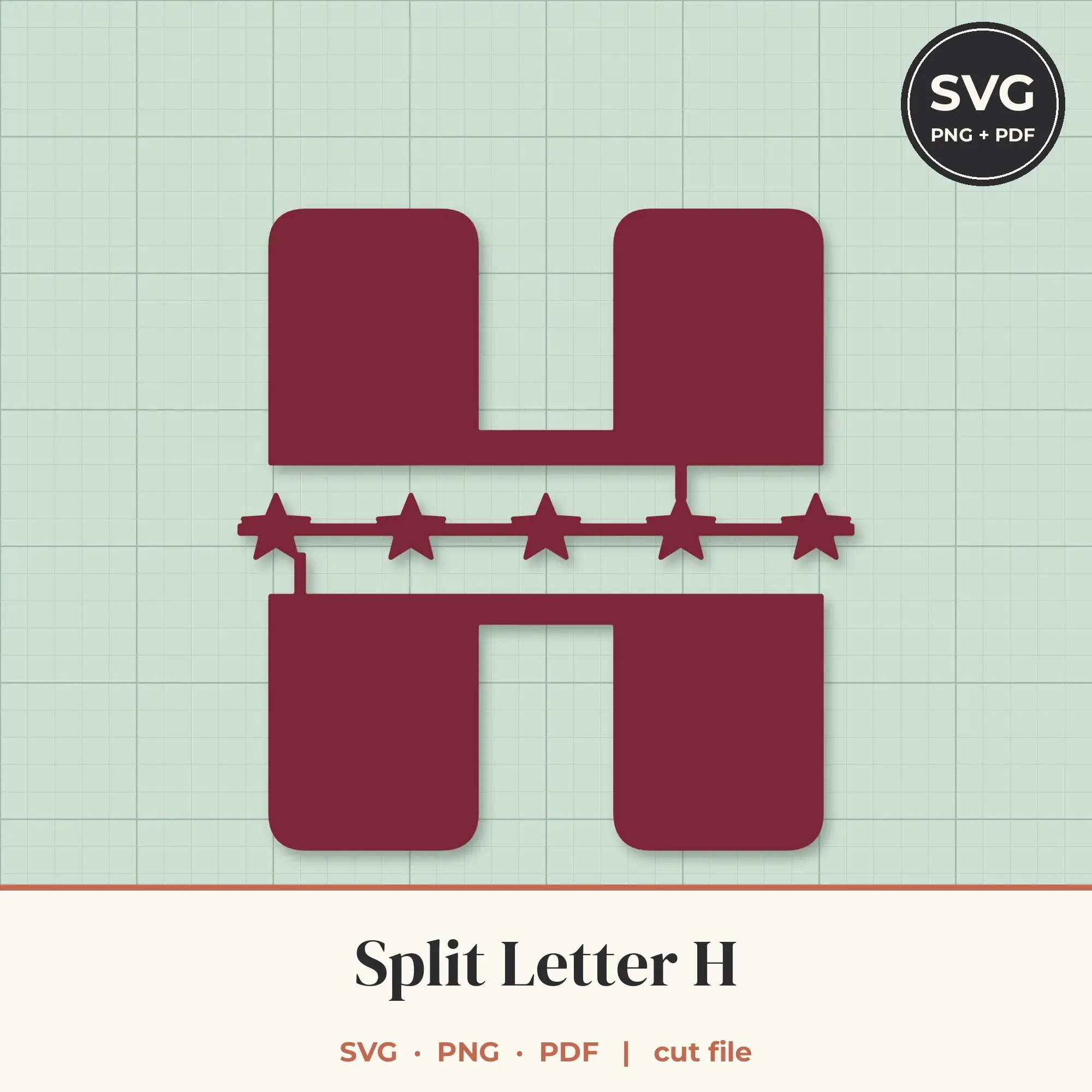 Letter H Split Monogram SVG - Star Band Cut File preview