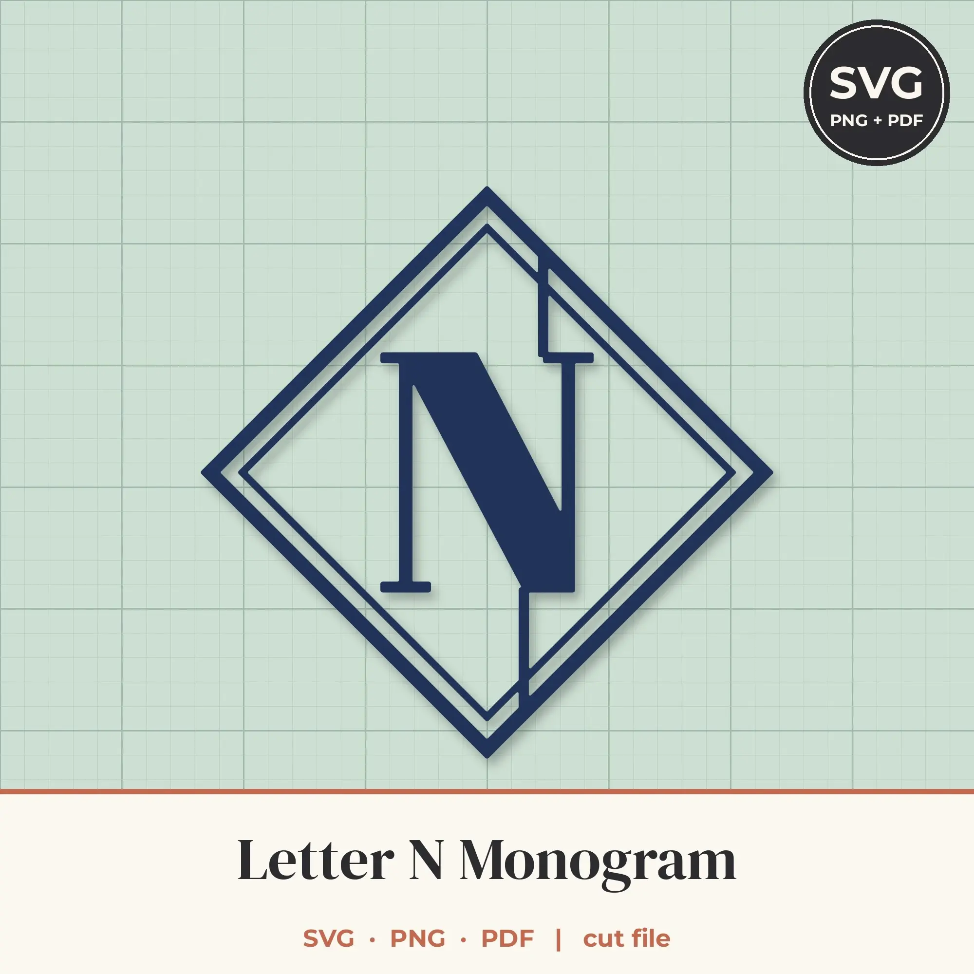 Letter N Diamond Monogram SVG Cut File preview