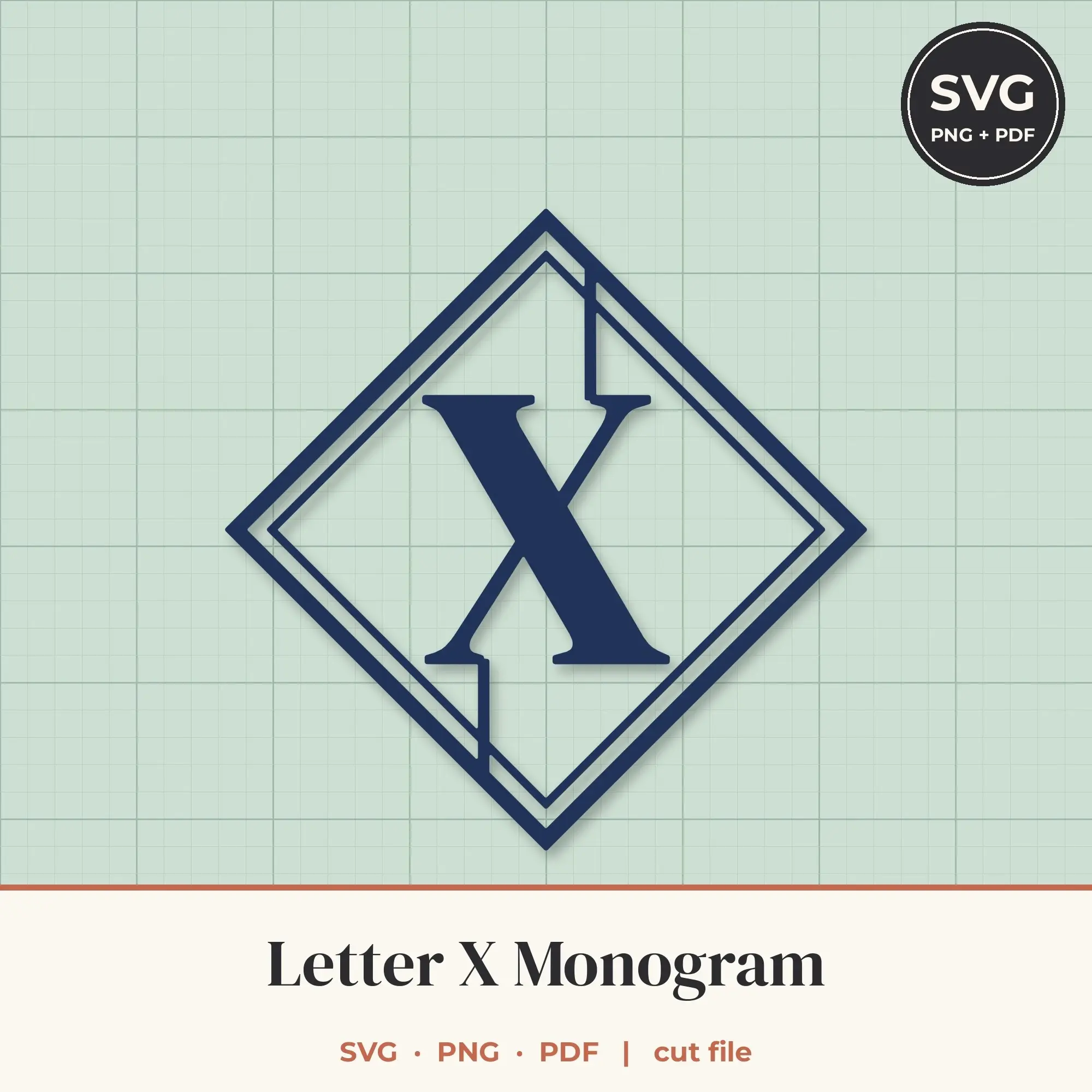 Letter X Diamond Monogram SVG Cut File preview