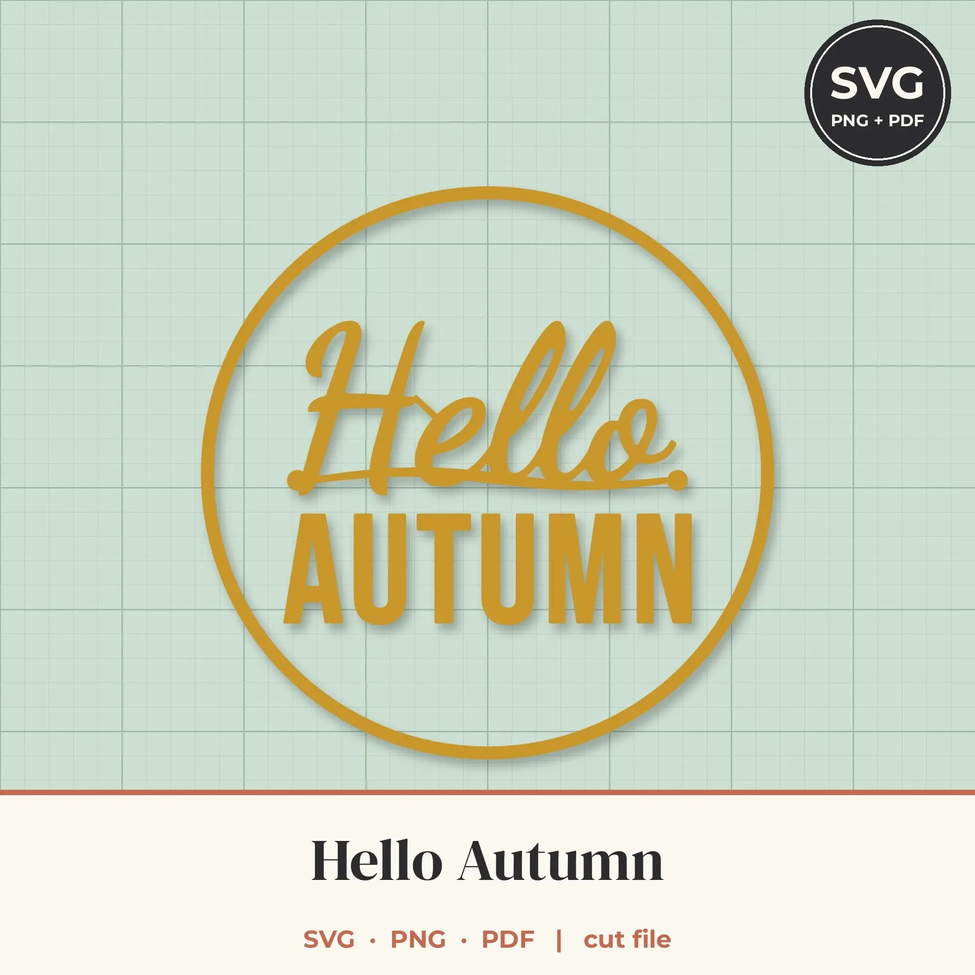 Hello Autumn SVG - Round Badge Lettering Cut File preview