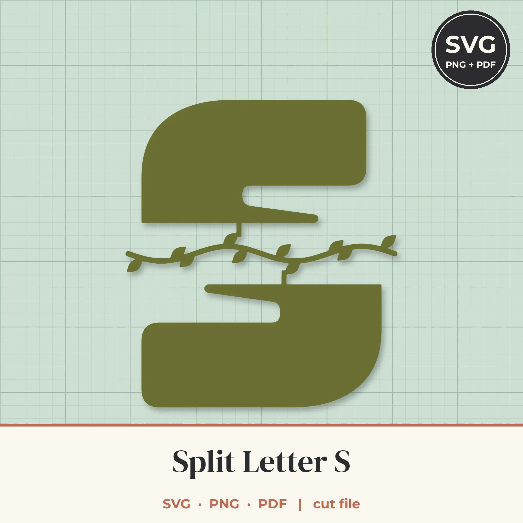 Letter S Split Monogram SVG - Leafy Vine Cut File preview