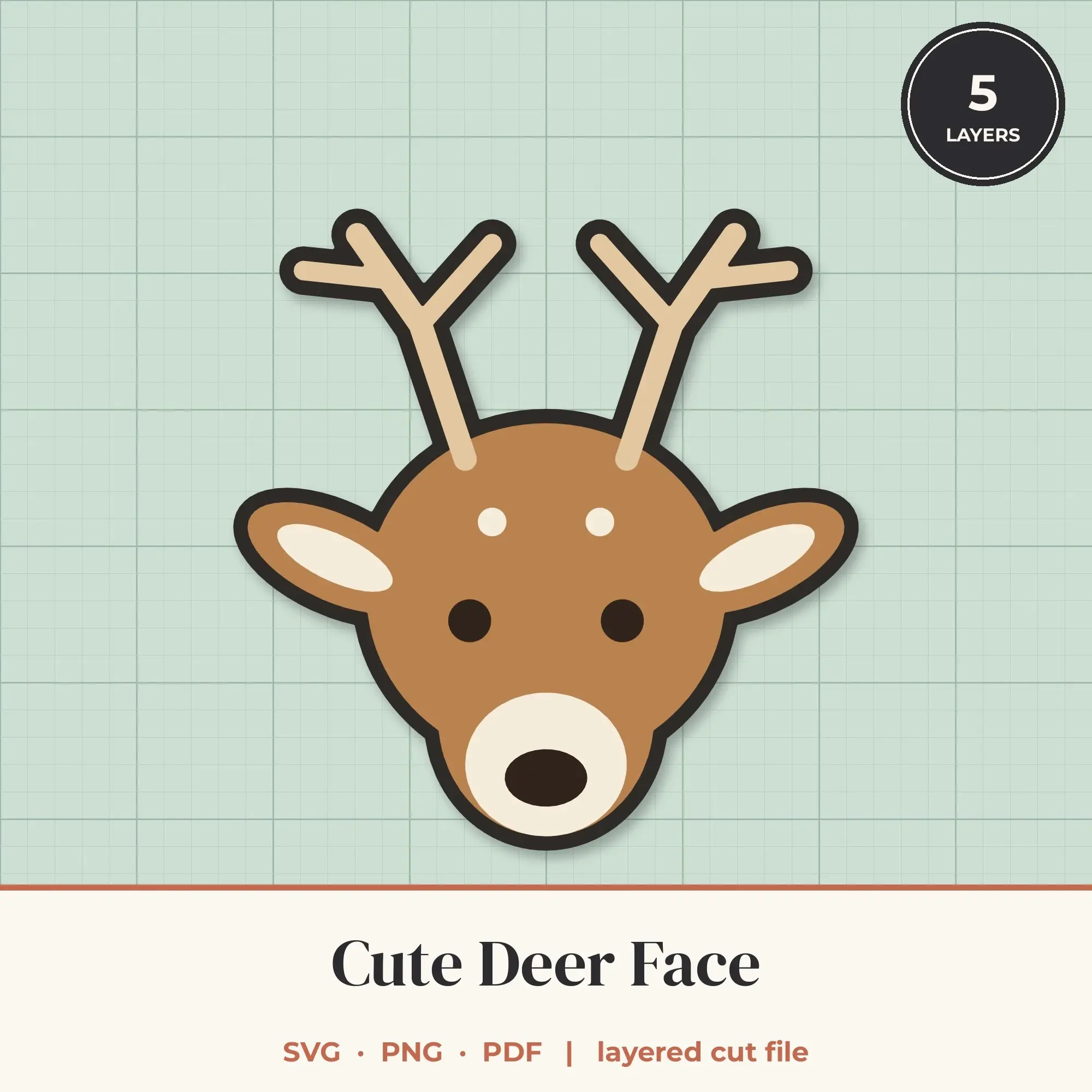 Cute Deer Face SVG - Layered Animal Cut File preview