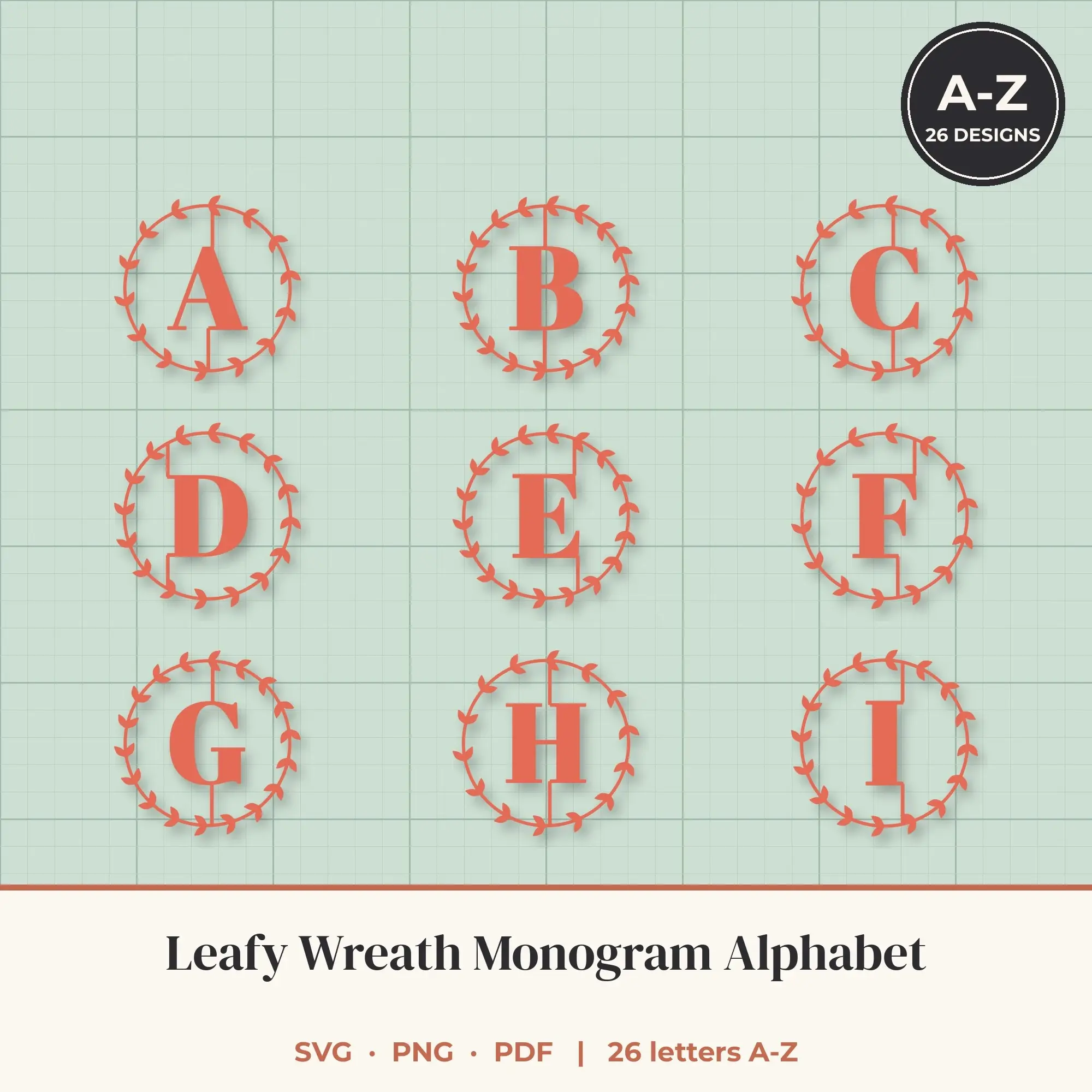Leafy Wreath Monogram Alphabet SVG Bundle - Serif A to Z preview