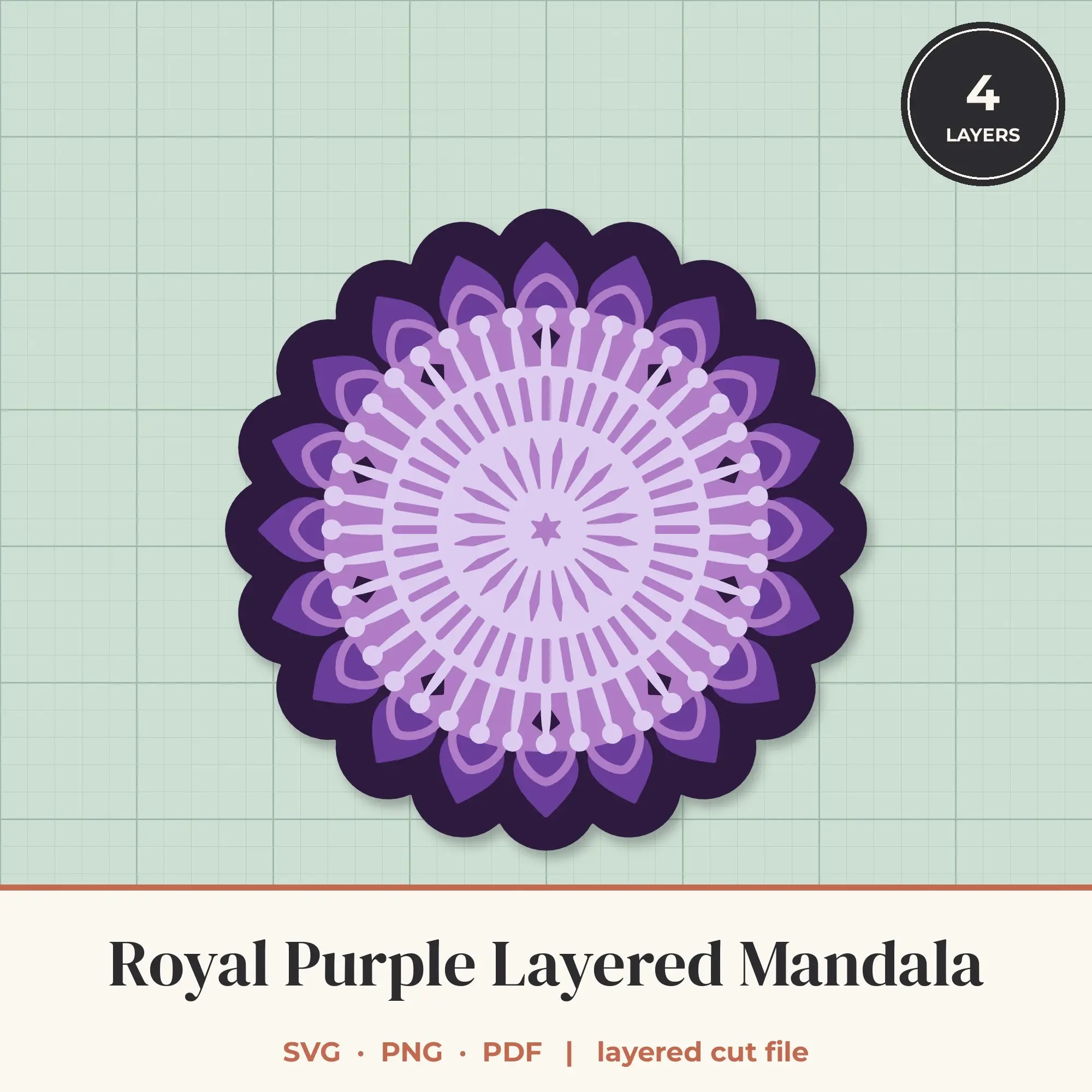 Royal Purple Layered Mandala SVG - 4 Layer 20-Fold Design preview