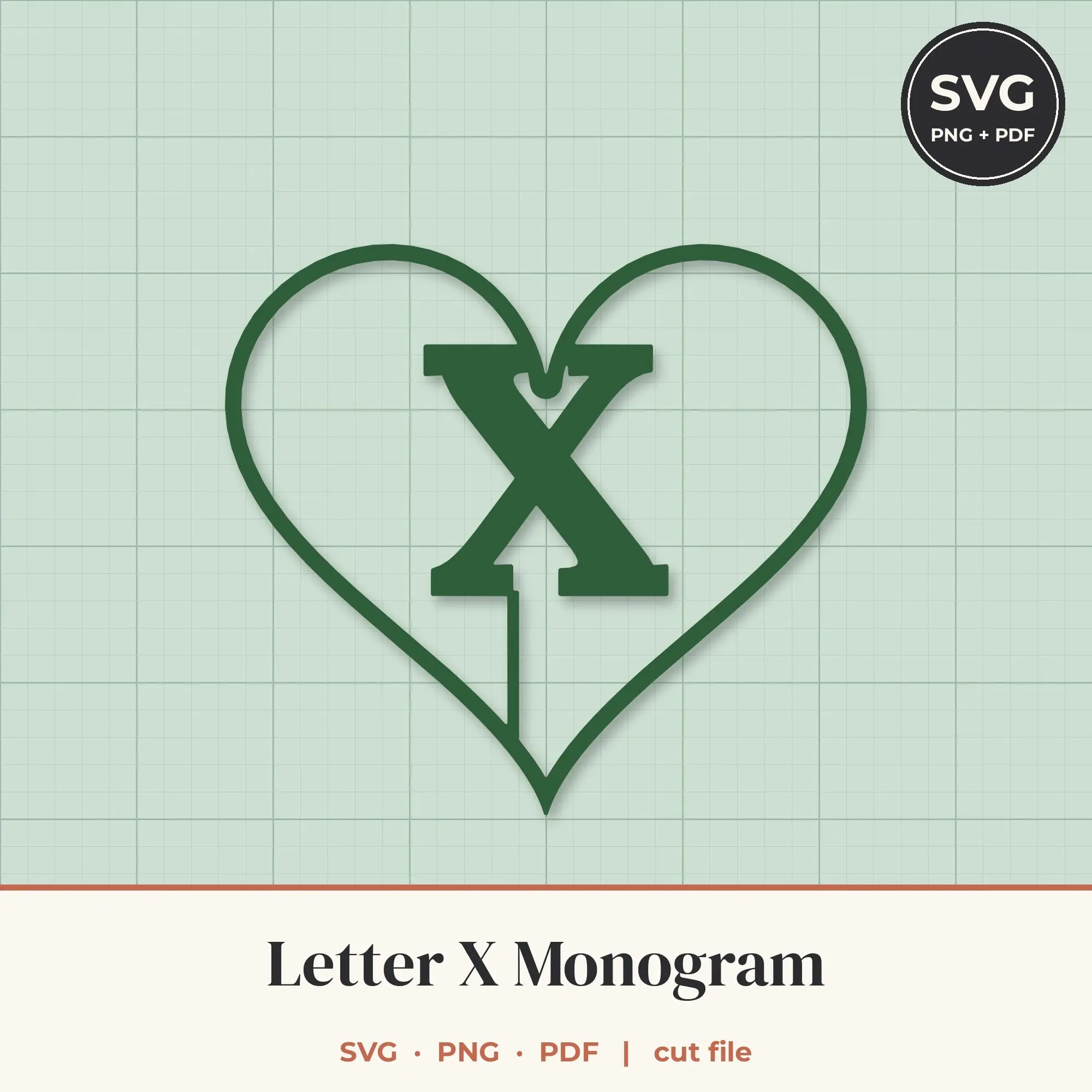 Letter X Heart Monogram SVG Cut File preview