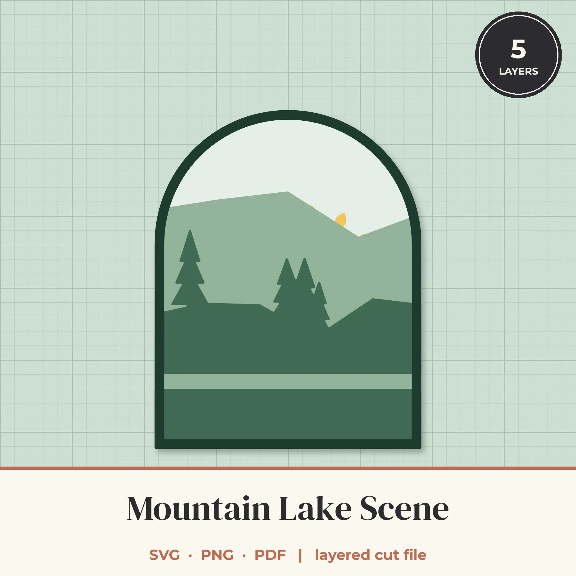 Mountain Lake Arch Layered SVG - 5 Layer Landscape Cut File preview
