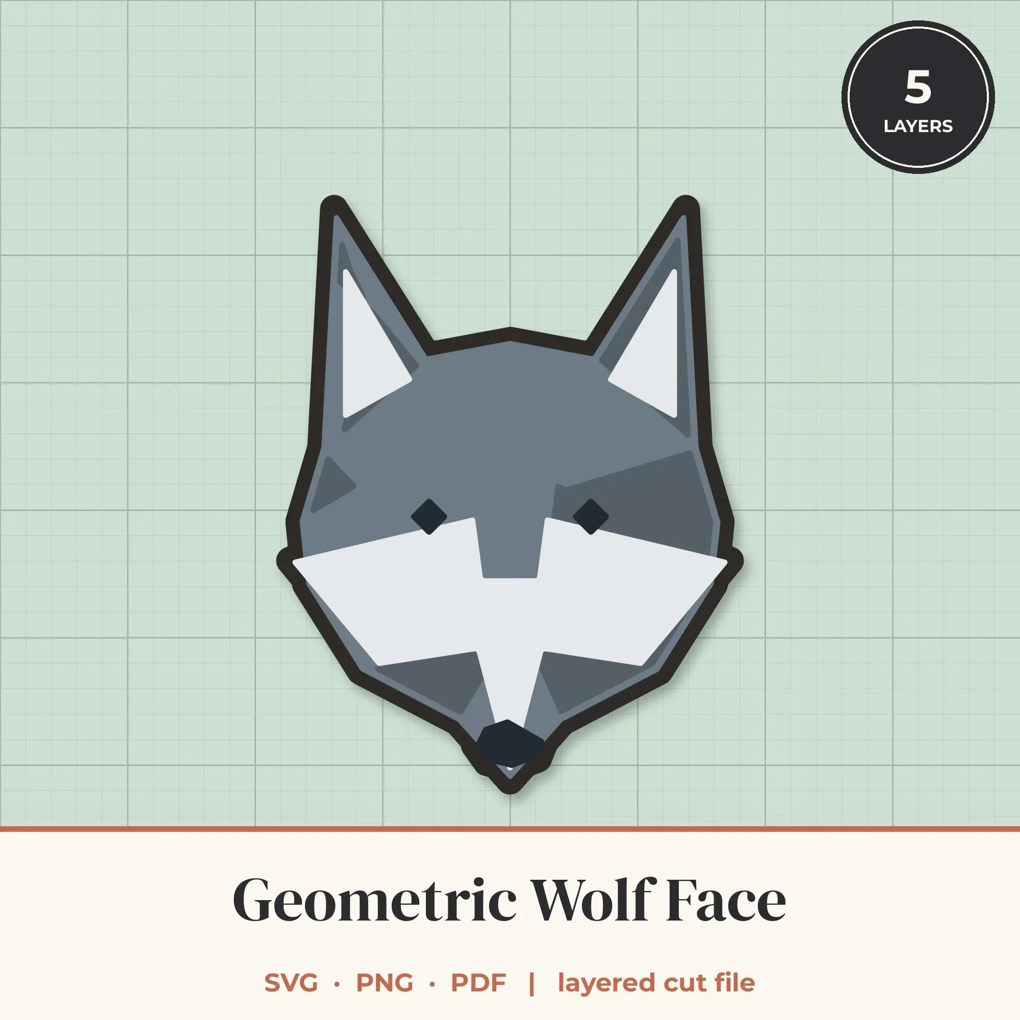 Geometric Wolf Face SVG - Layered Animal Cut File preview