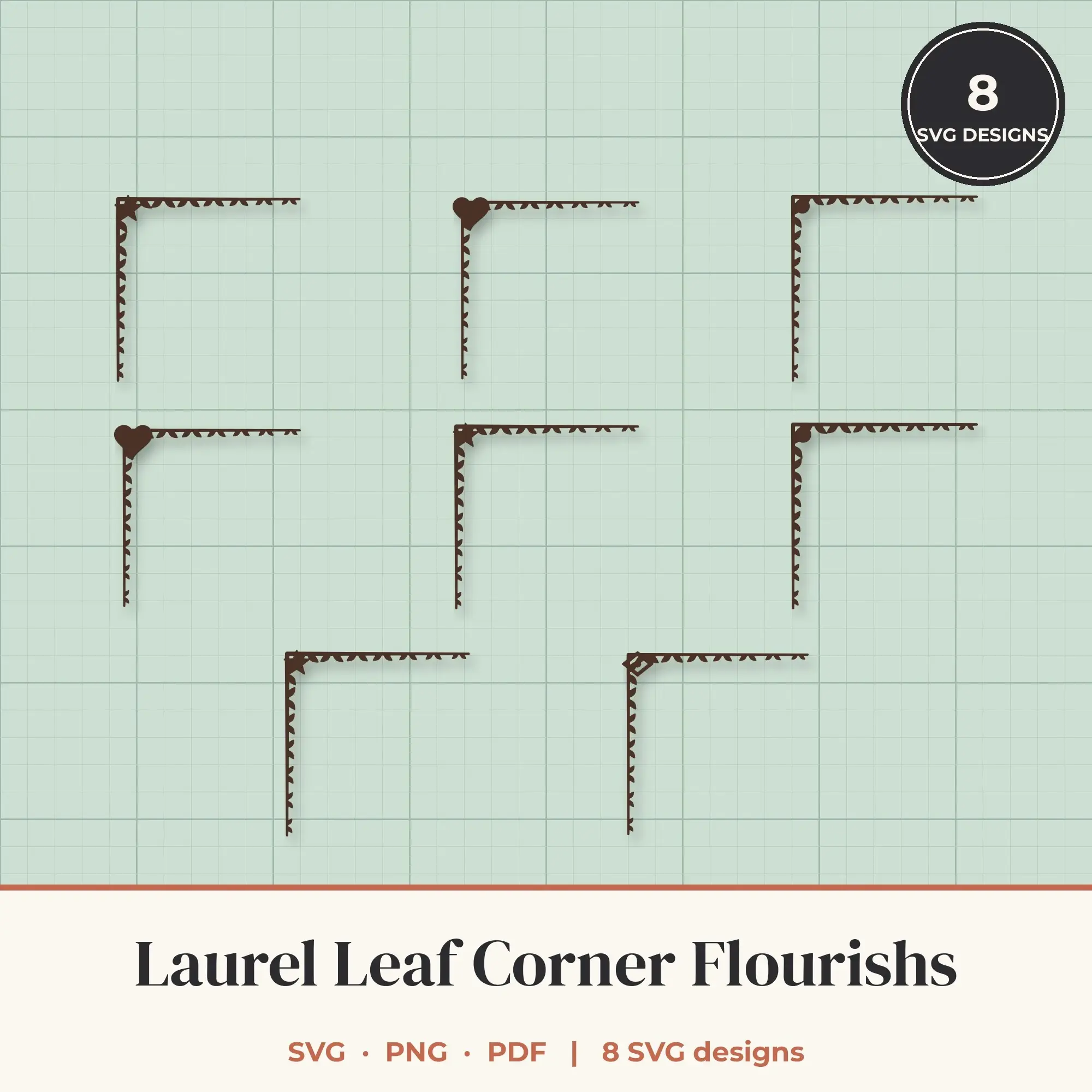 Laurel Leaf Corner SVG Set - 8 Corner Flourishes preview
