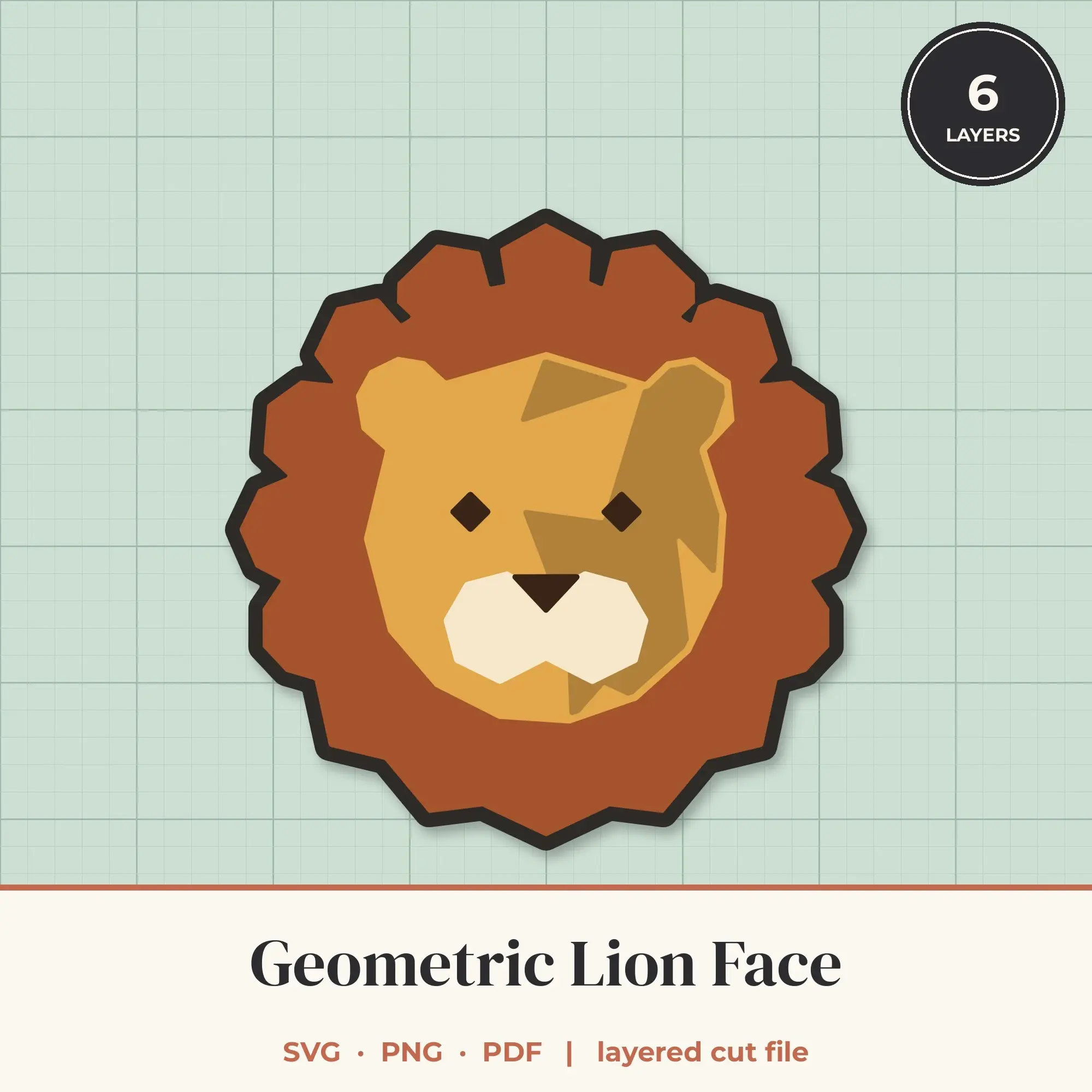 Geometric Lion Face SVG - Layered Animal Cut File preview