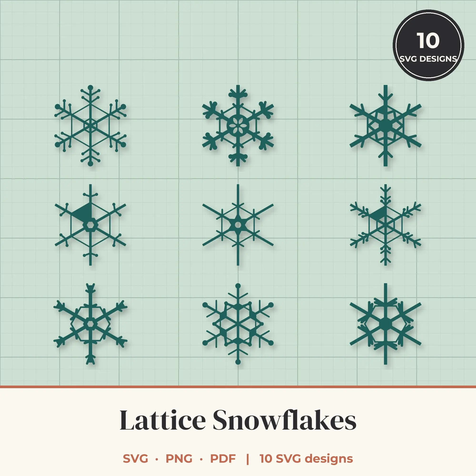 Lattice Snowflake SVG Bundle - 10 Snowflake Cut Files preview