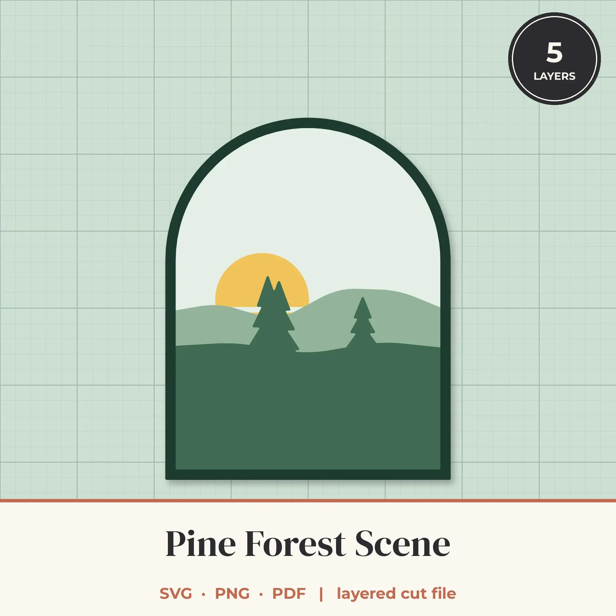 Pine Forest Arch Layered SVG - 5 Layer Landscape Cut File preview