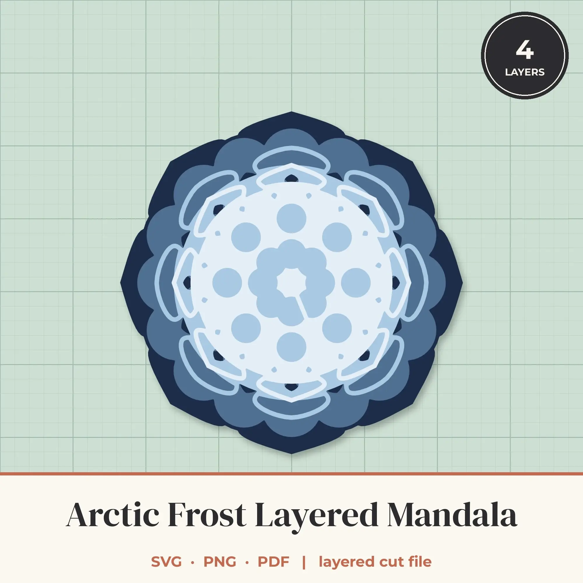 Arctic Frost Layered Mandala SVG - 4 Layer 8-Fold Design, preview 1 of 2