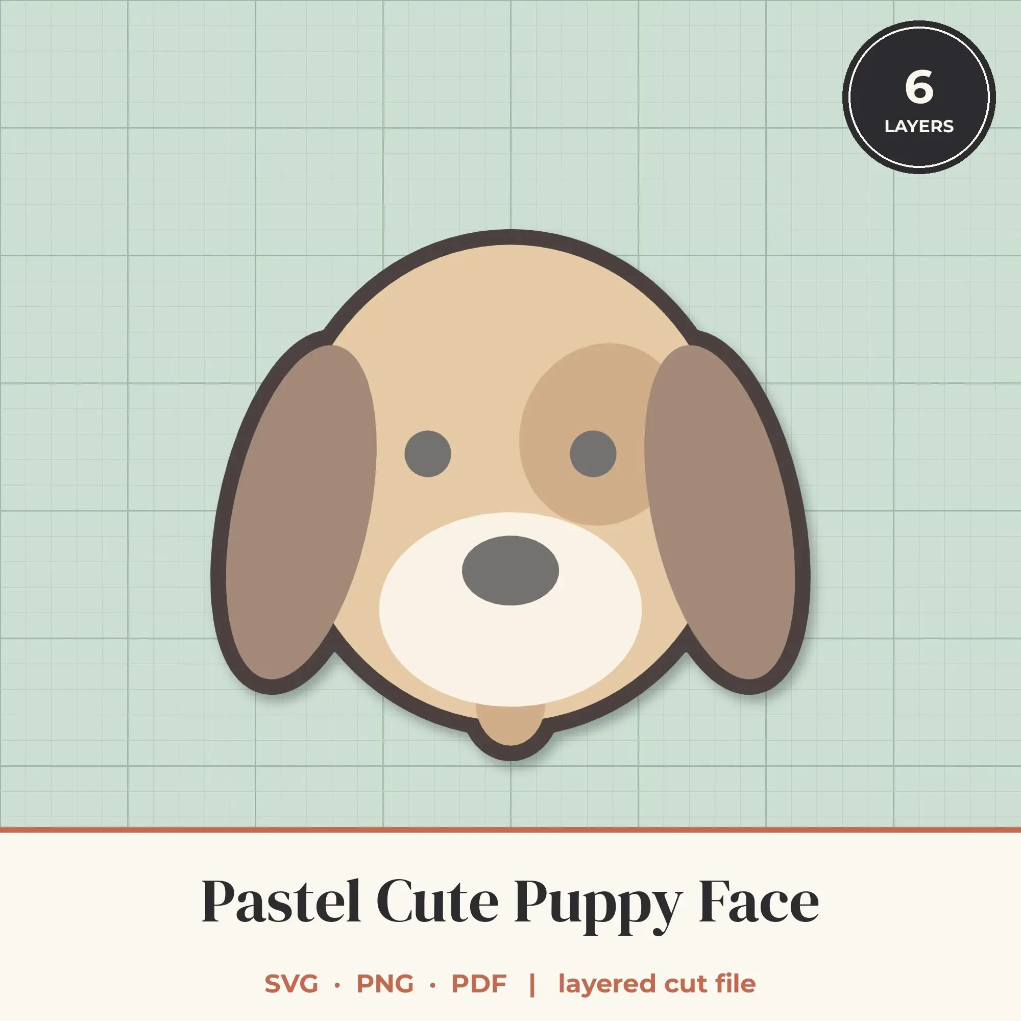 Pastel Cute Puppy Face SVG - Layered Animal Cut File preview