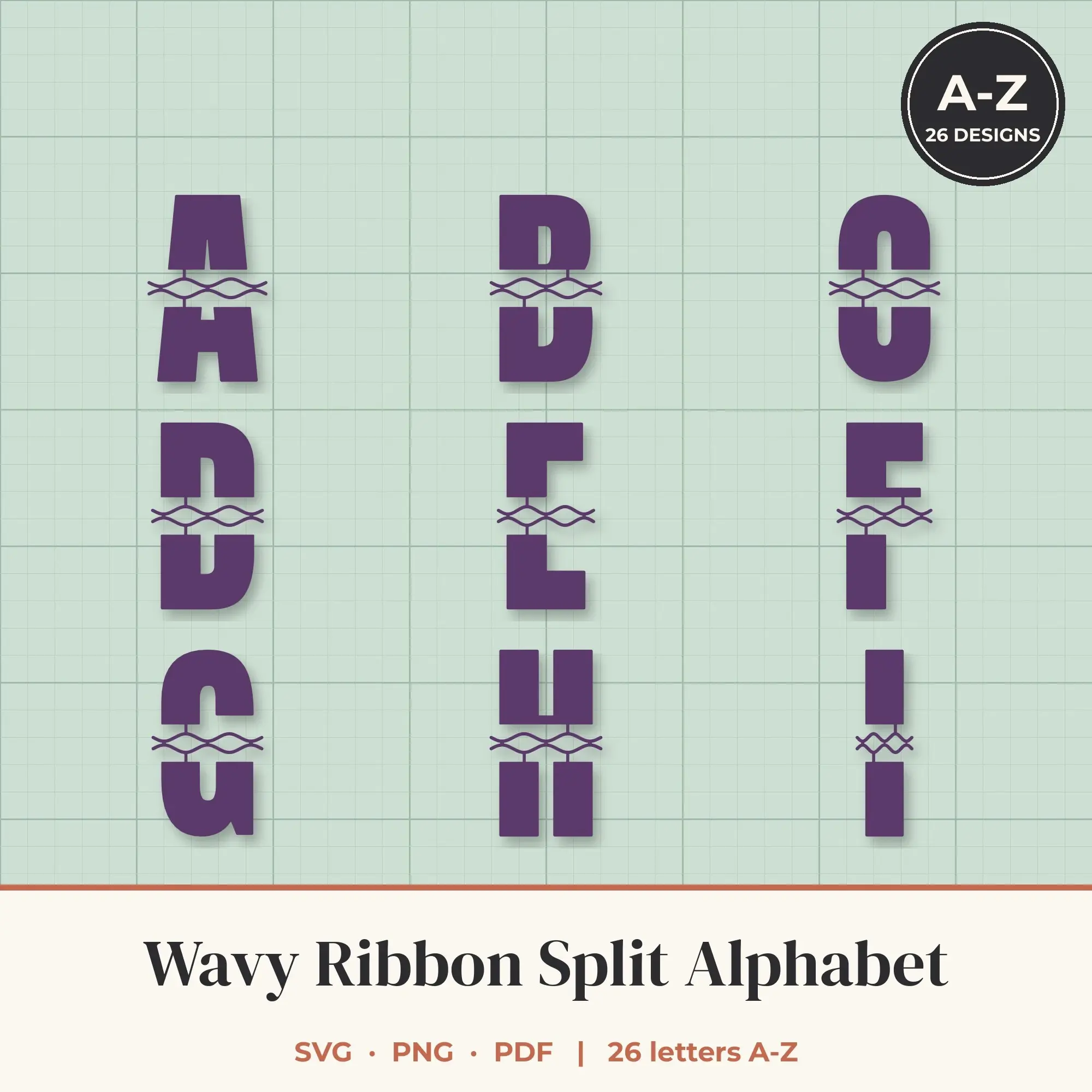Wavy Ribbon Split Letter Alphabet SVG Bundle - Bold Block A to Z preview