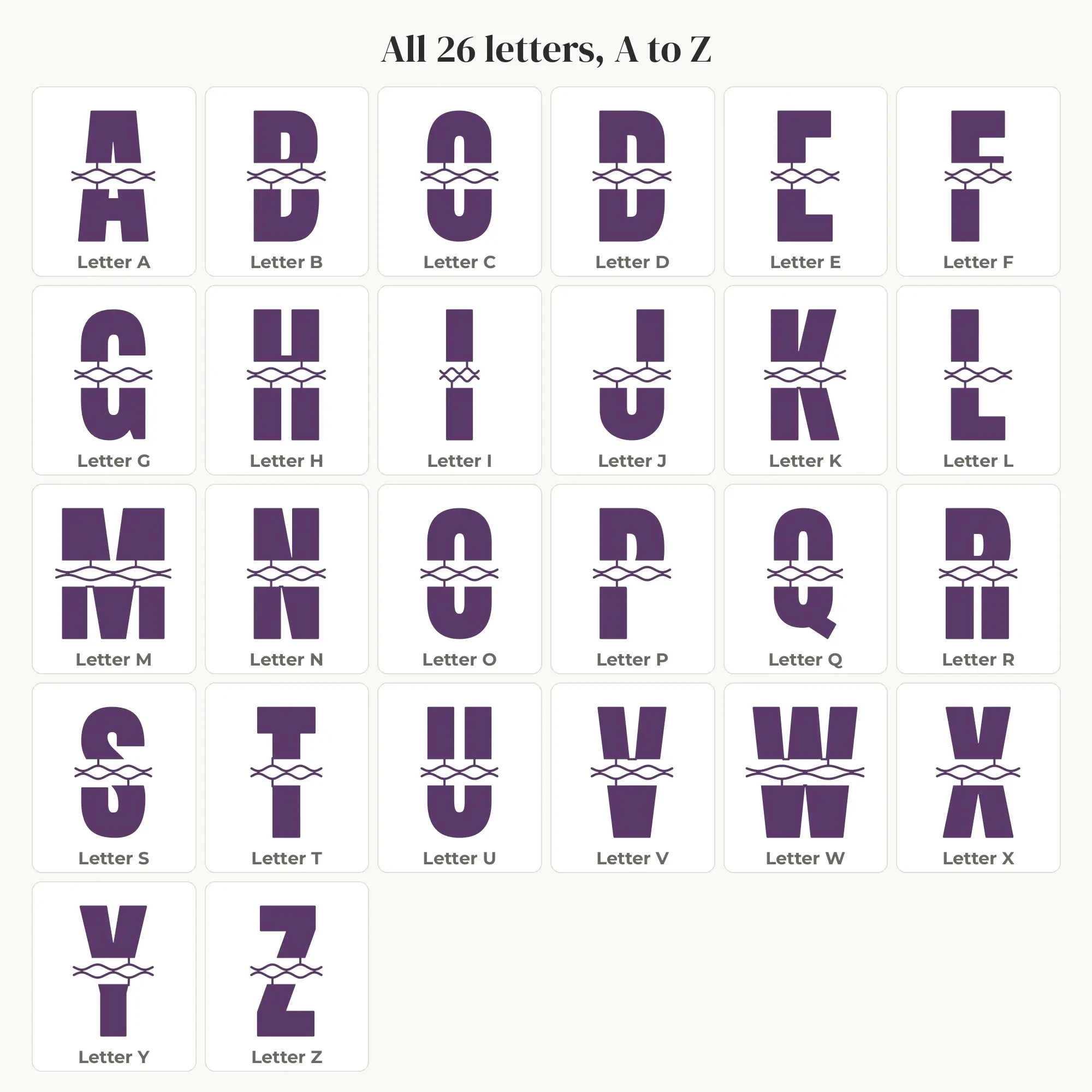 Wavy Ribbon Split Letter Alphabet SVG Bundle - Bold Block A to Z, preview 2 of 2