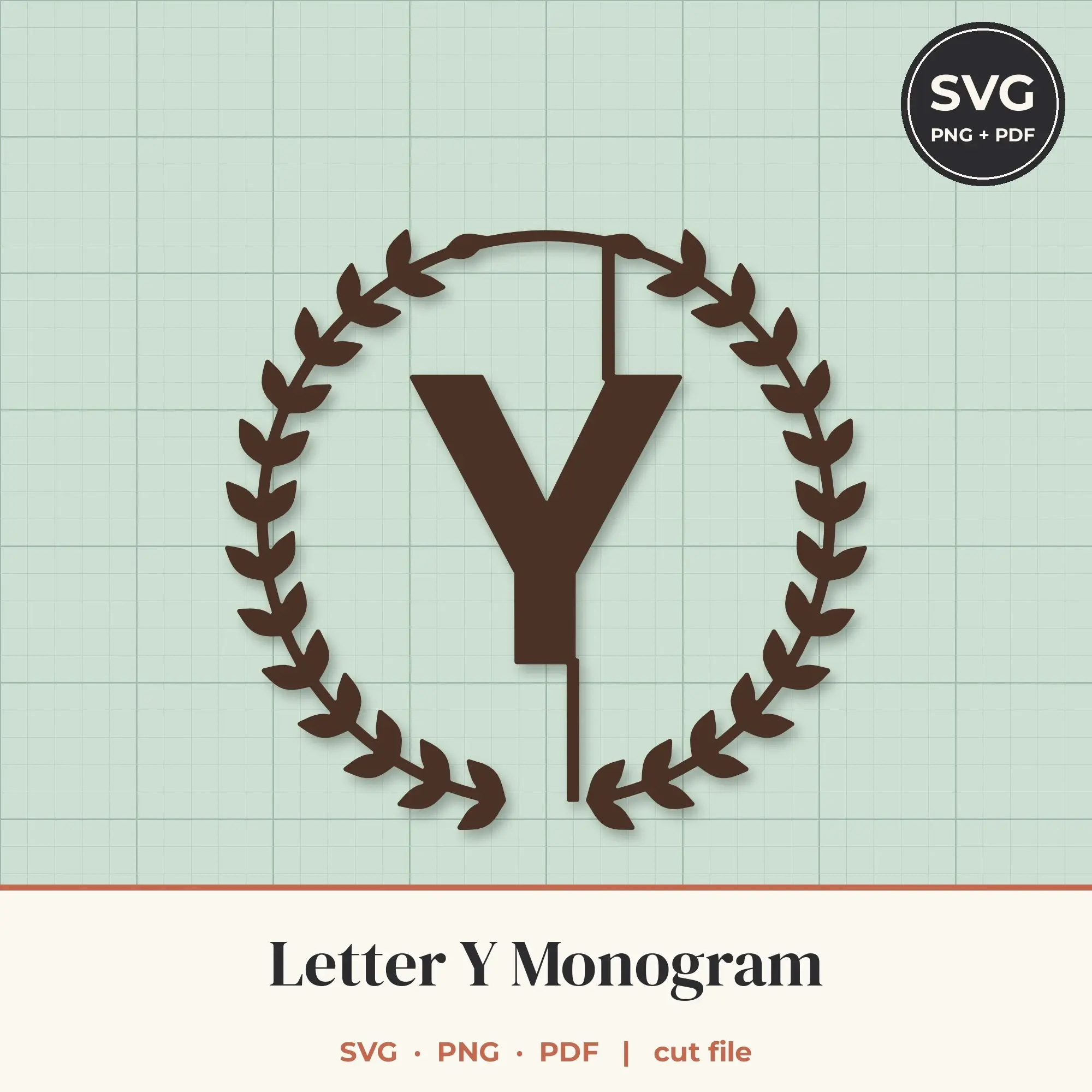 Letter Y Laurel Wreath Monogram SVG Cut File preview