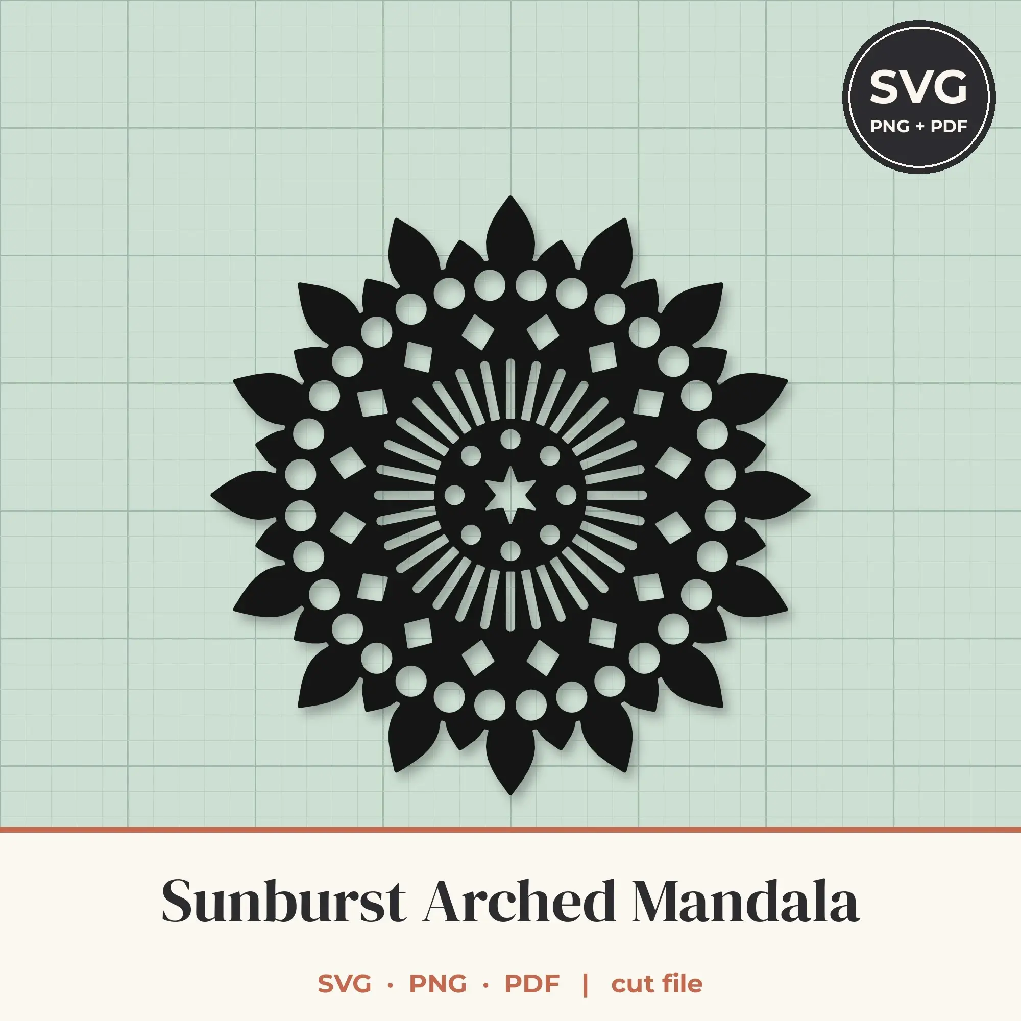 Sunburst Arched Mandala SVG - 16-Fold Cut File preview