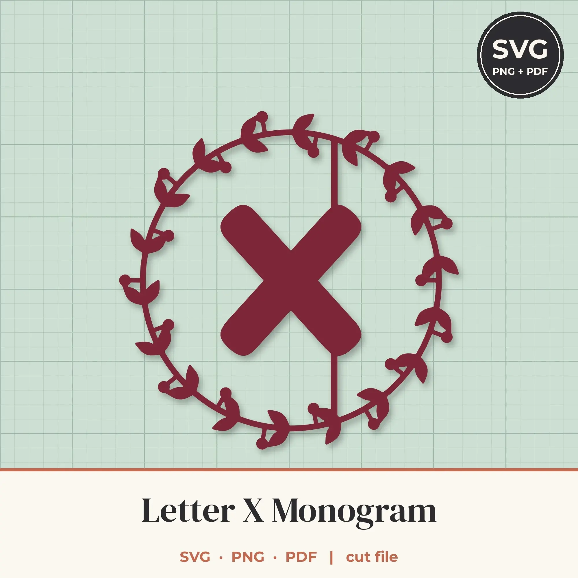 Letter X Berry Wreath Monogram SVG Cut File preview