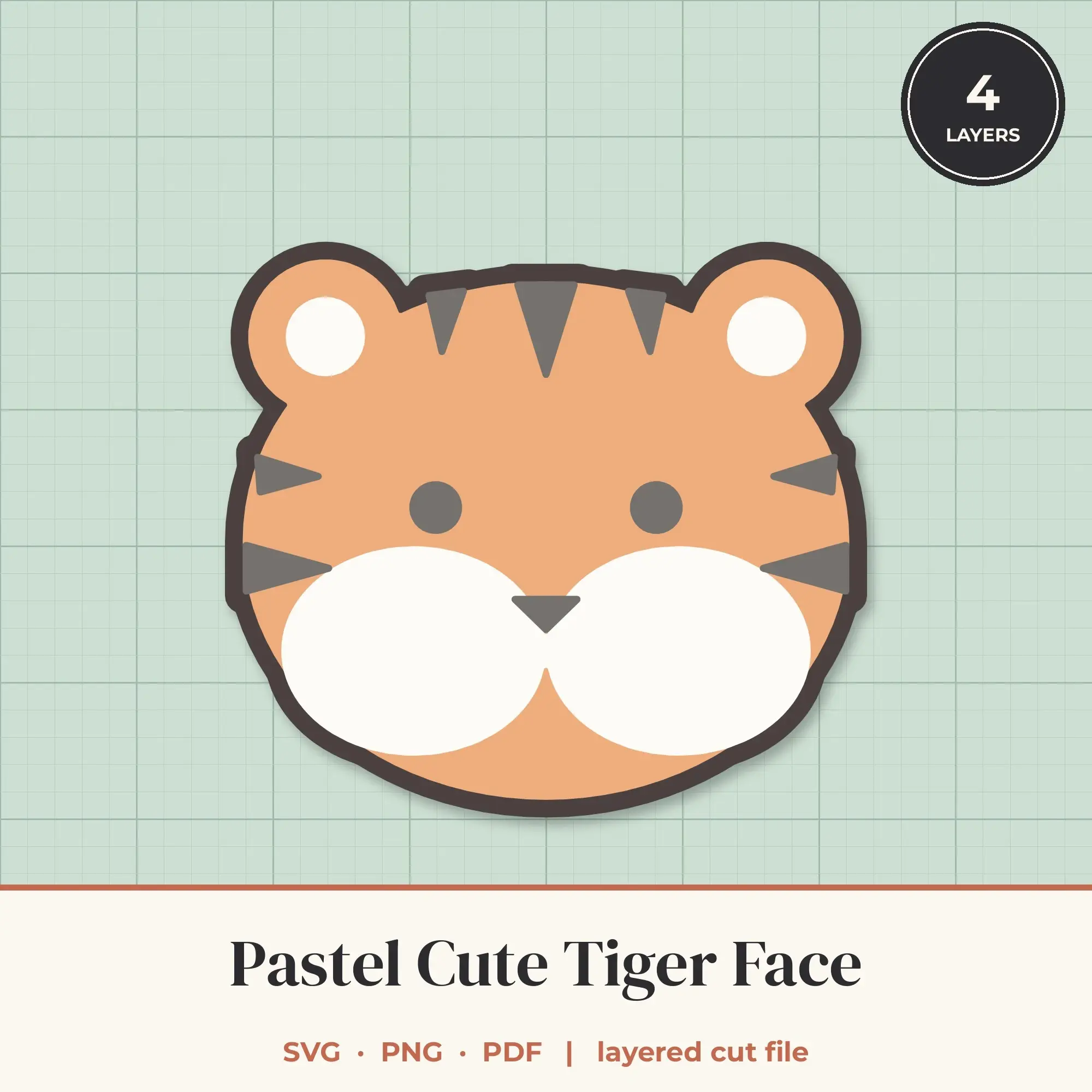 Pastel Cute Tiger Face SVG - Layered Animal Cut File preview