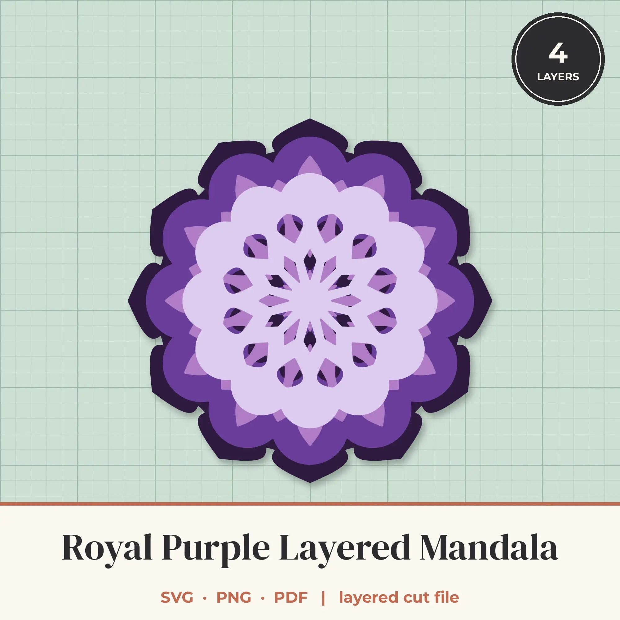 Royal Purple Layered Mandala SVG - 4 Layer 12-Fold Design preview