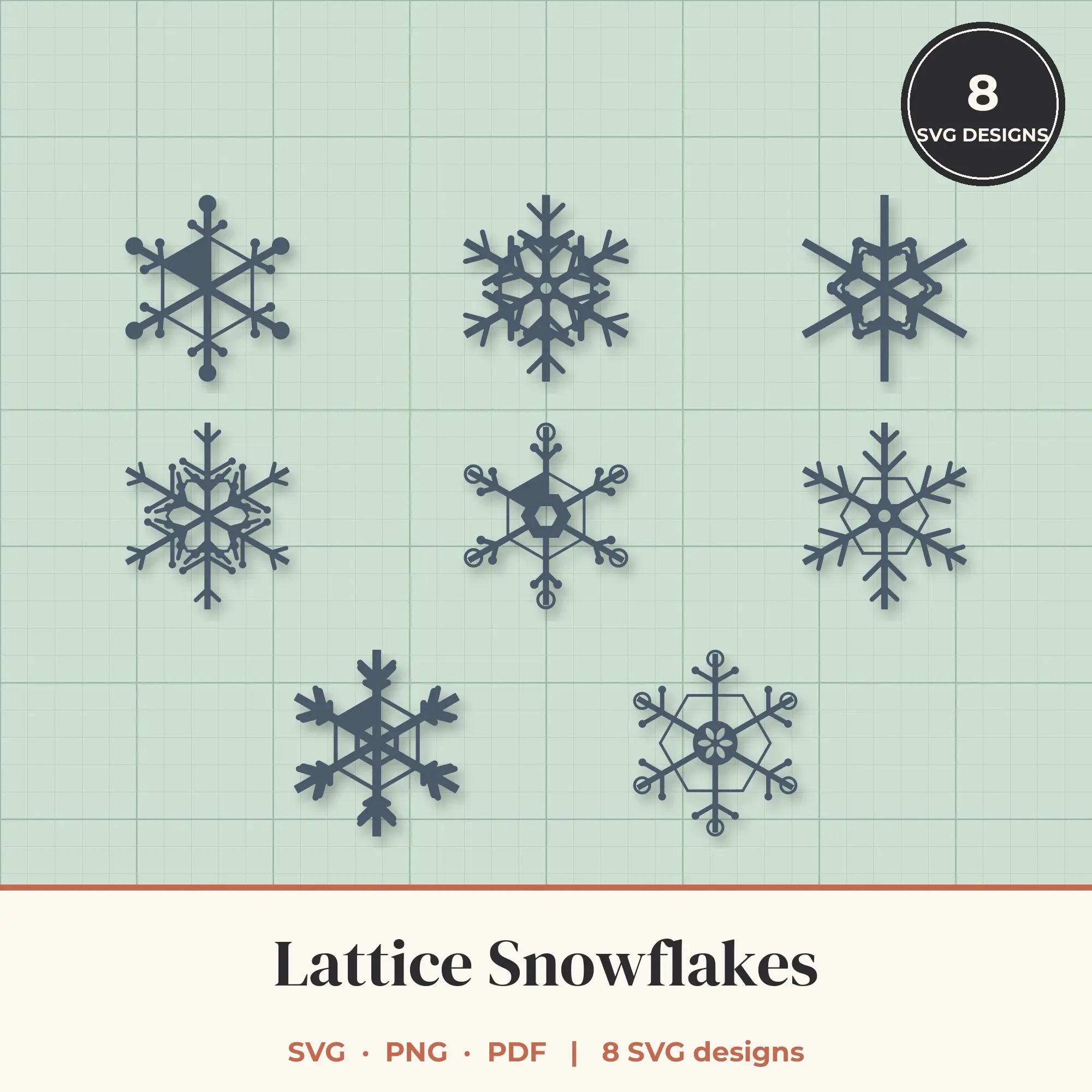 Lattice Snowflake SVG Bundle - 8 Snowflake Cut Files preview