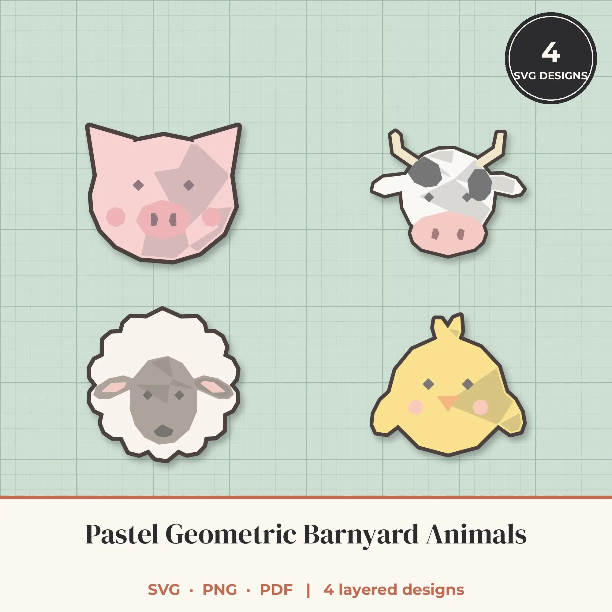 Pastel Geometric Barnyard Animals SVG Bundle - 4 Layered Cut Files preview