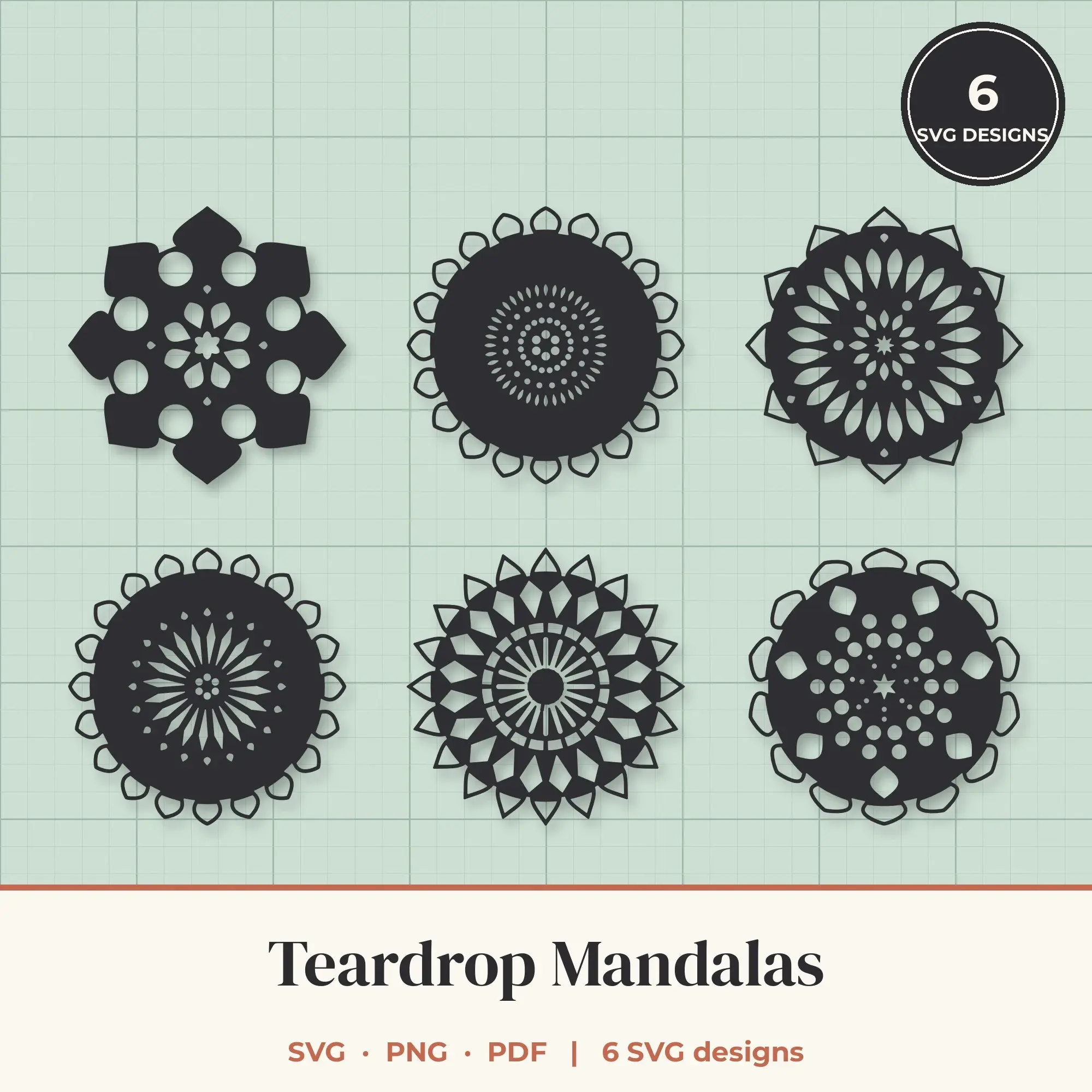Teardrop Mandala SVG Bundle - 6 Mandala Cut Files preview