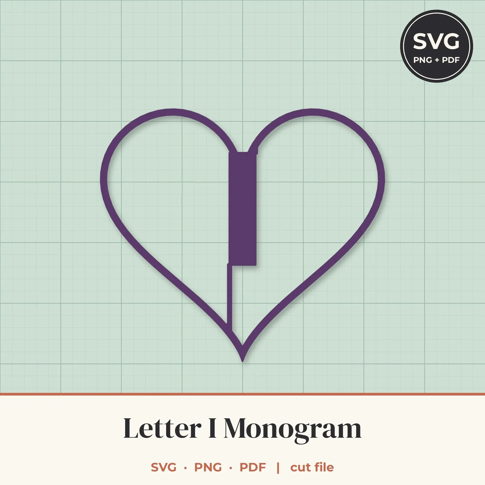 Letter I Heart Monogram SVG Cut File preview