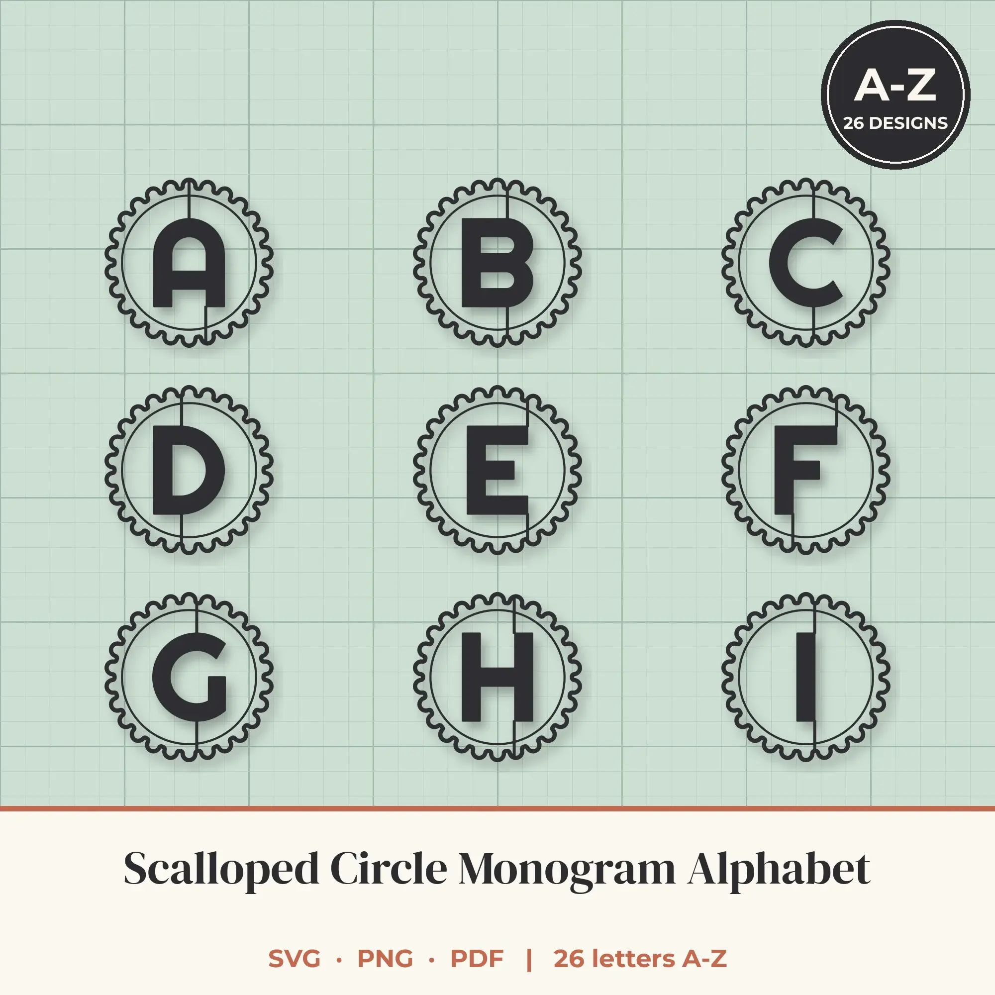 Scalloped Circle Monogram Alphabet SVG Bundle - Rounded A to Z preview