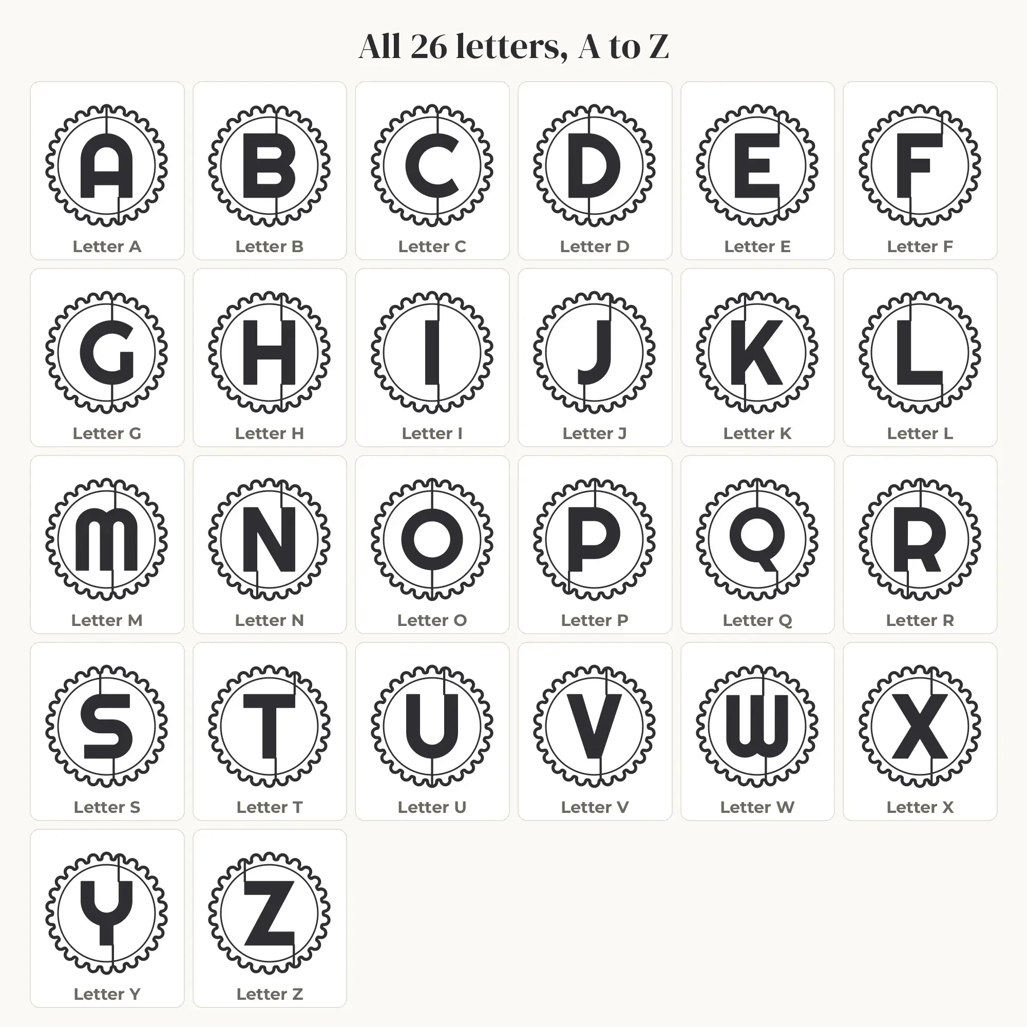 Scalloped Circle Monogram Alphabet SVG Bundle - Rounded A to Z, preview 2 of 2