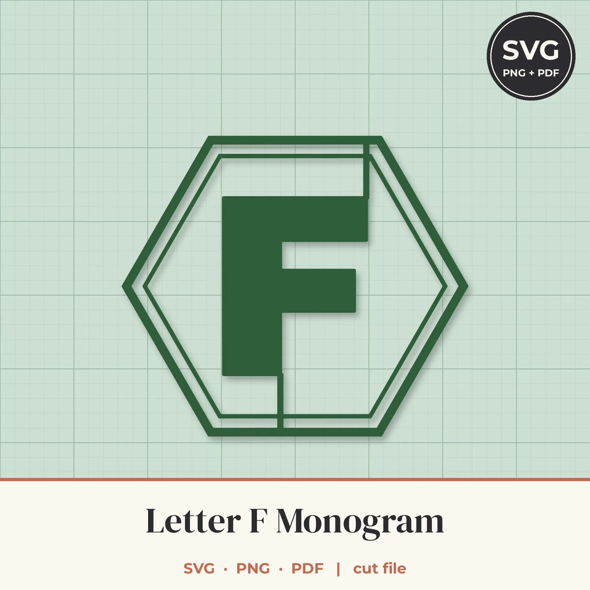 Letter F Hexagon Monogram SVG Cut File preview