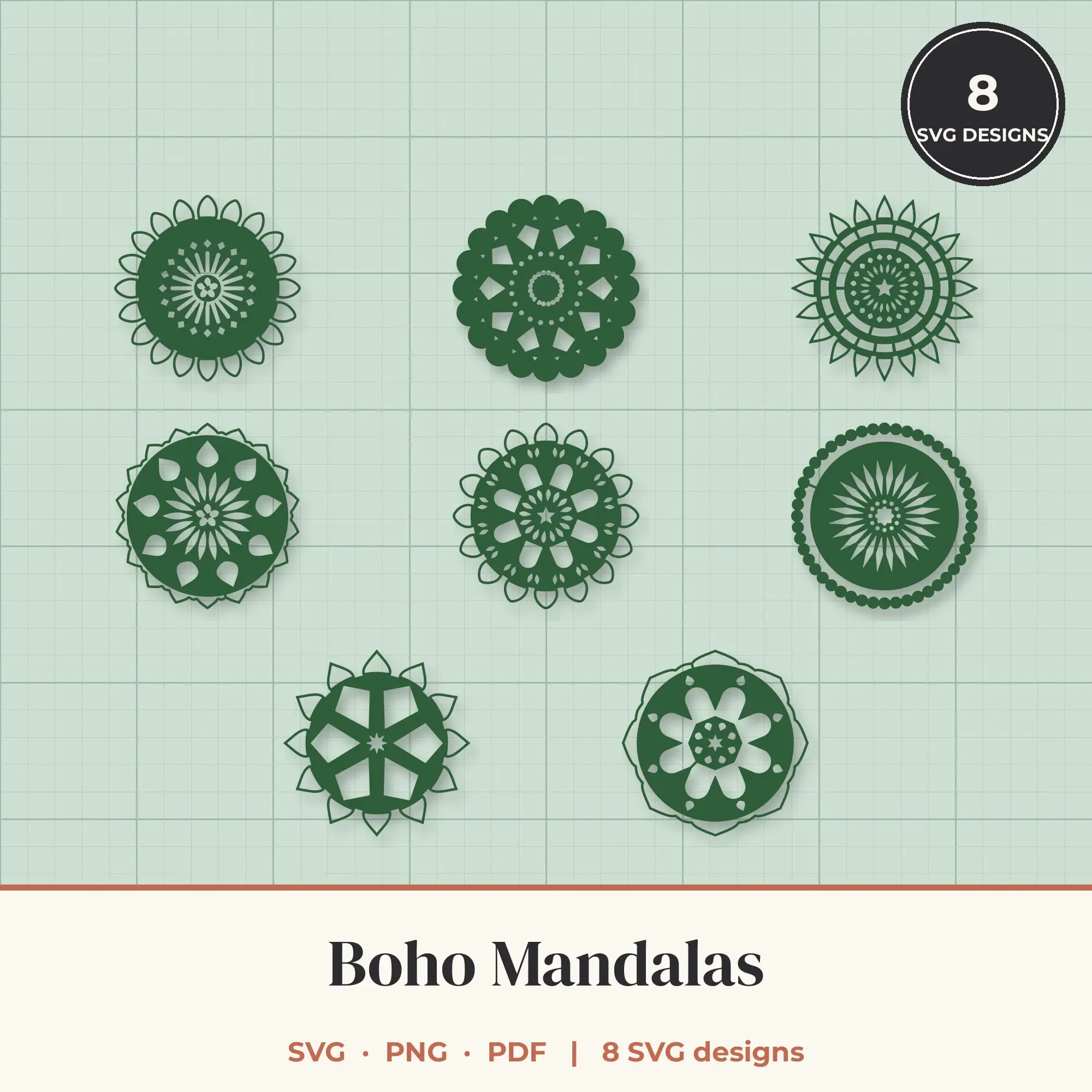 Boho Mandala SVG Bundle - 8 Mandala Cut Files preview