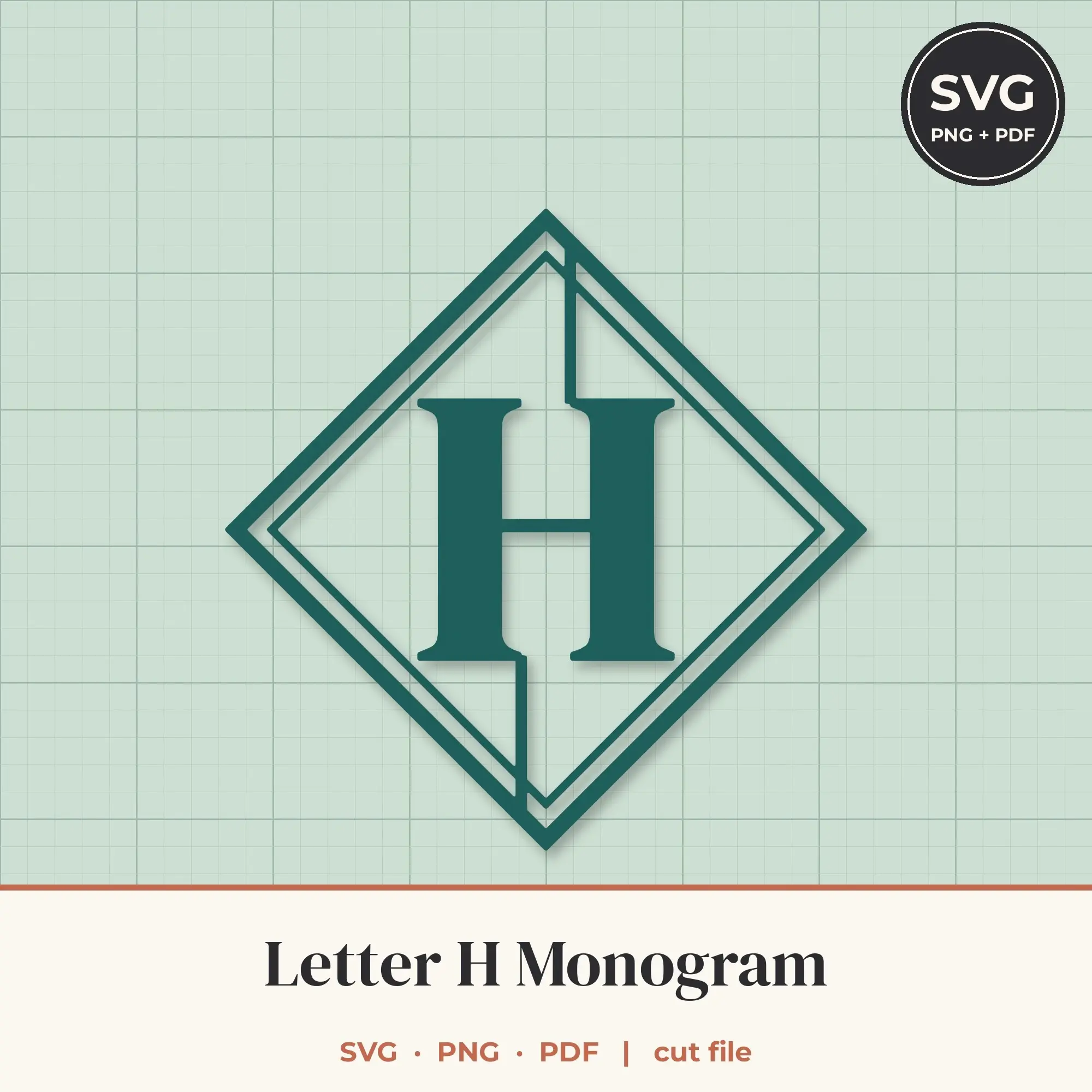 Letter H Diamond Monogram SVG Cut File preview