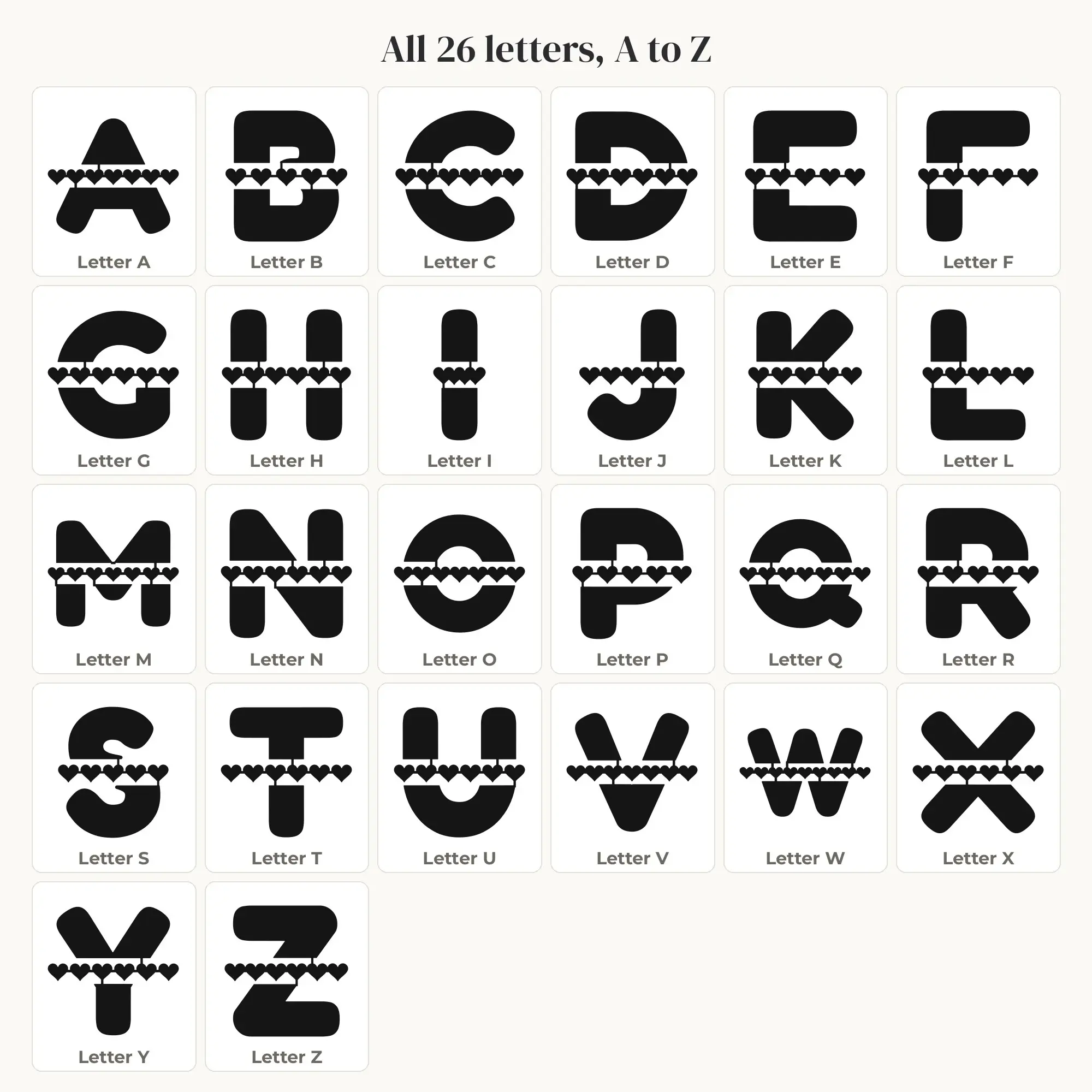 Heart Chain Split Letter Alphabet SVG Bundle - Rounded A to Z, preview 2 of 2