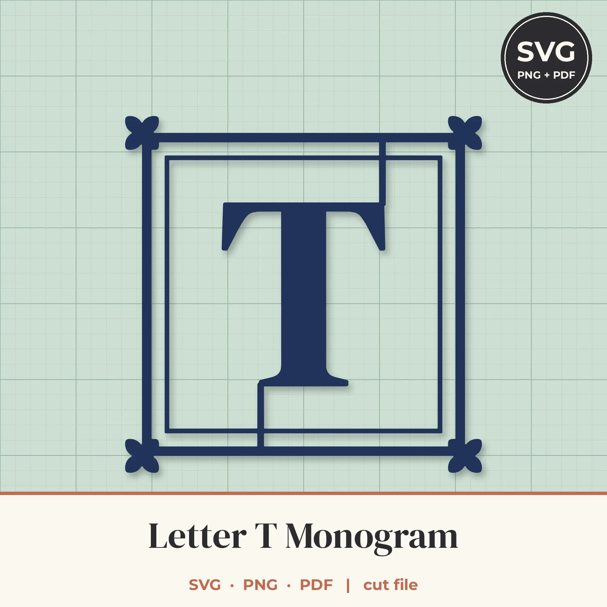Letter T Square Ornament Monogram SVG Cut File preview