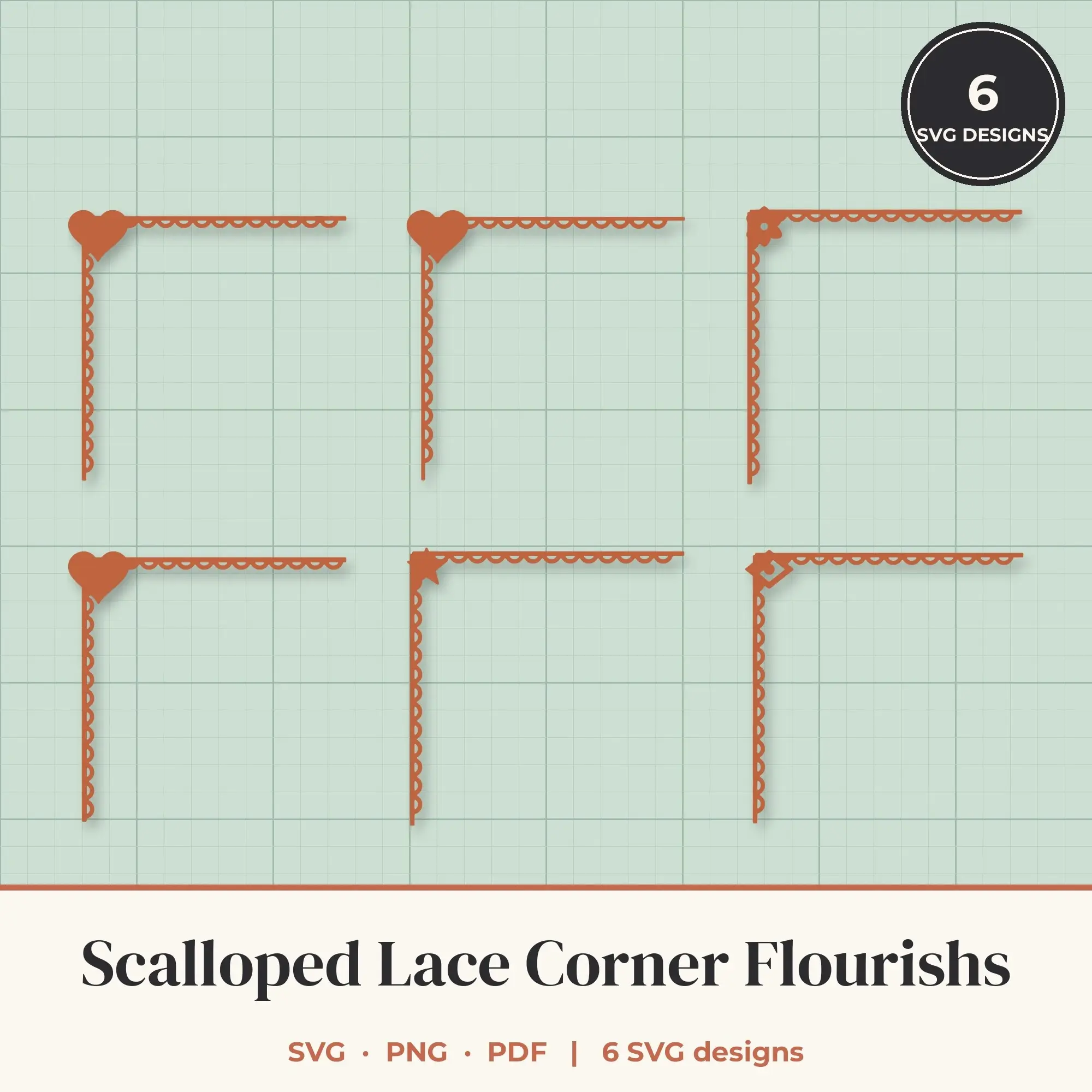 Scalloped Lace Corner SVG Set - 6 Corner Flourishes preview