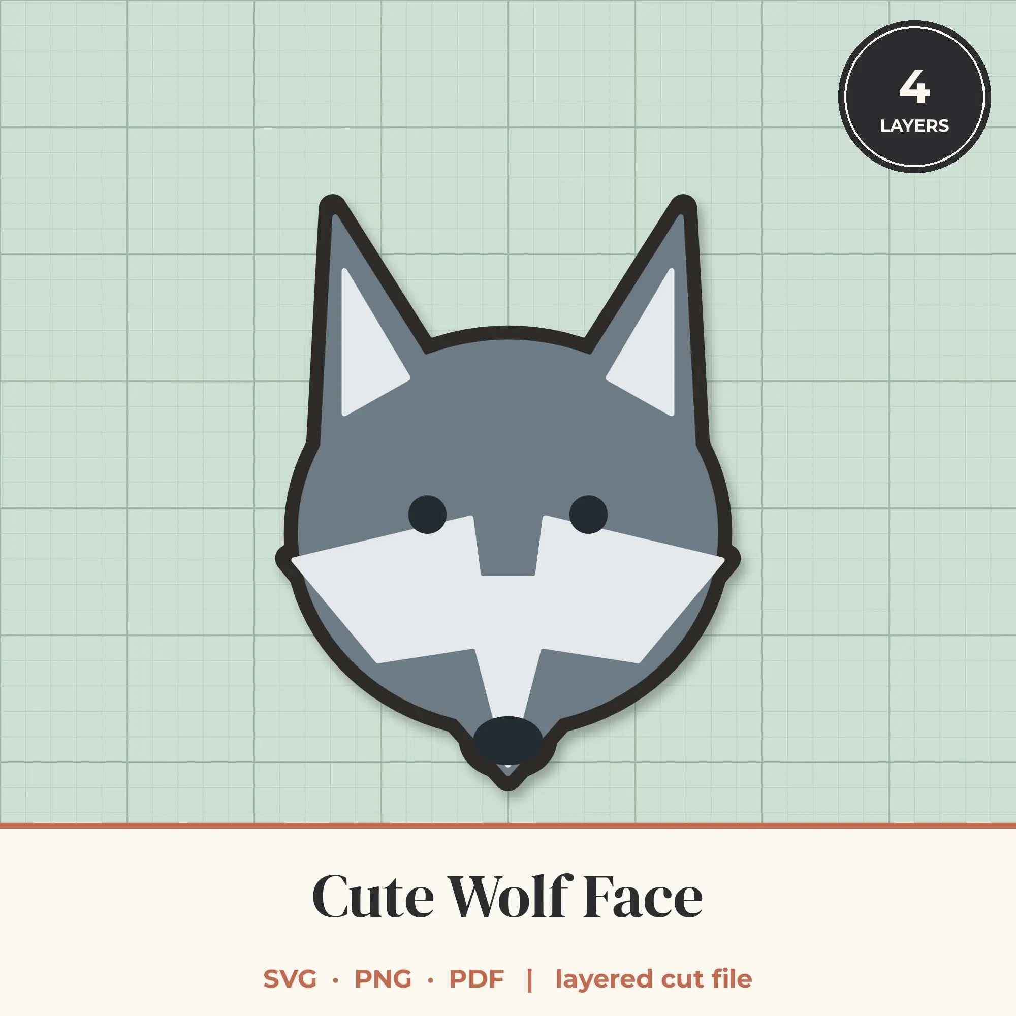 Cute Wolf Face SVG - Layered Animal Cut File preview