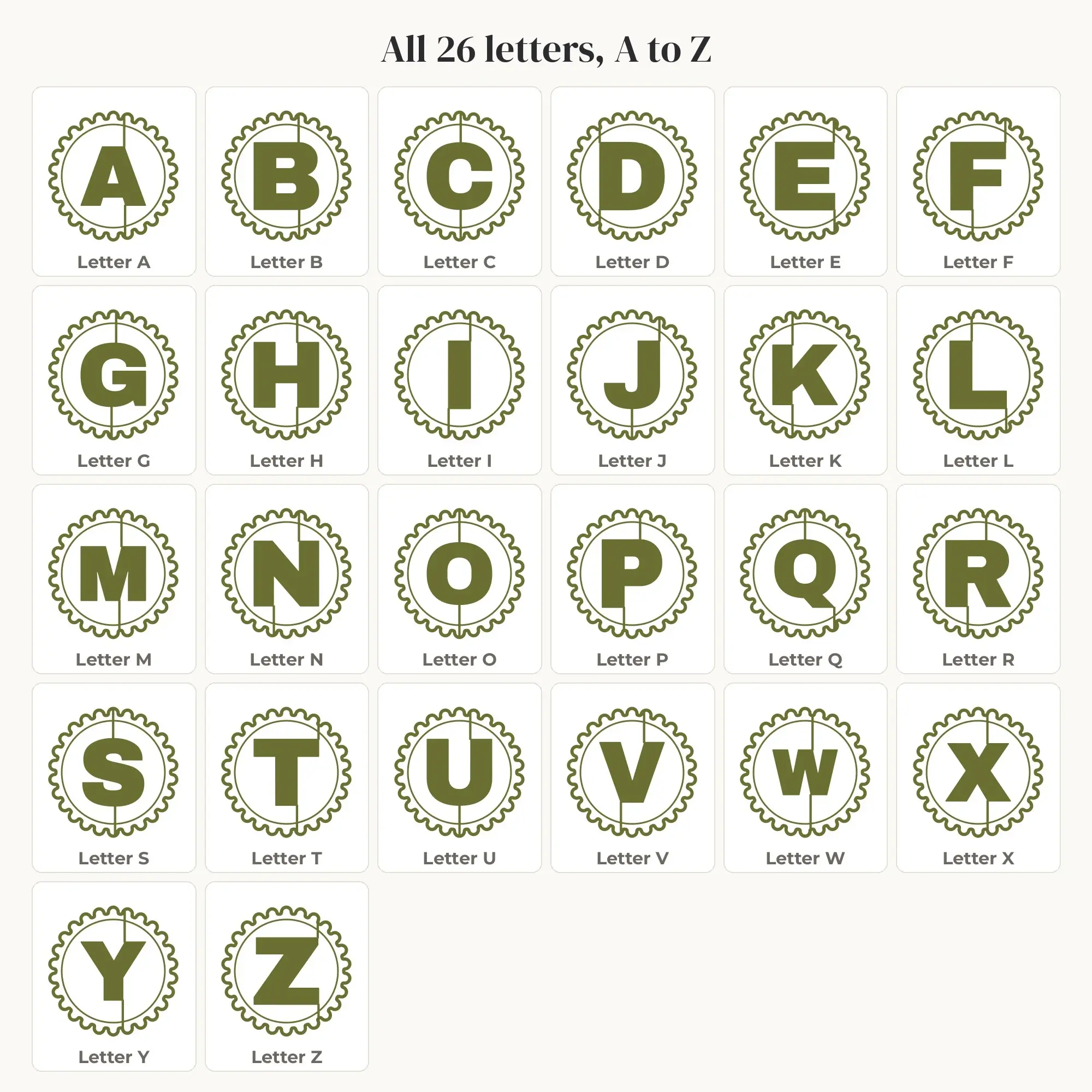 Scalloped Circle Monogram Alphabet SVG Bundle - Bold Sans A to Z, preview 2 of 2