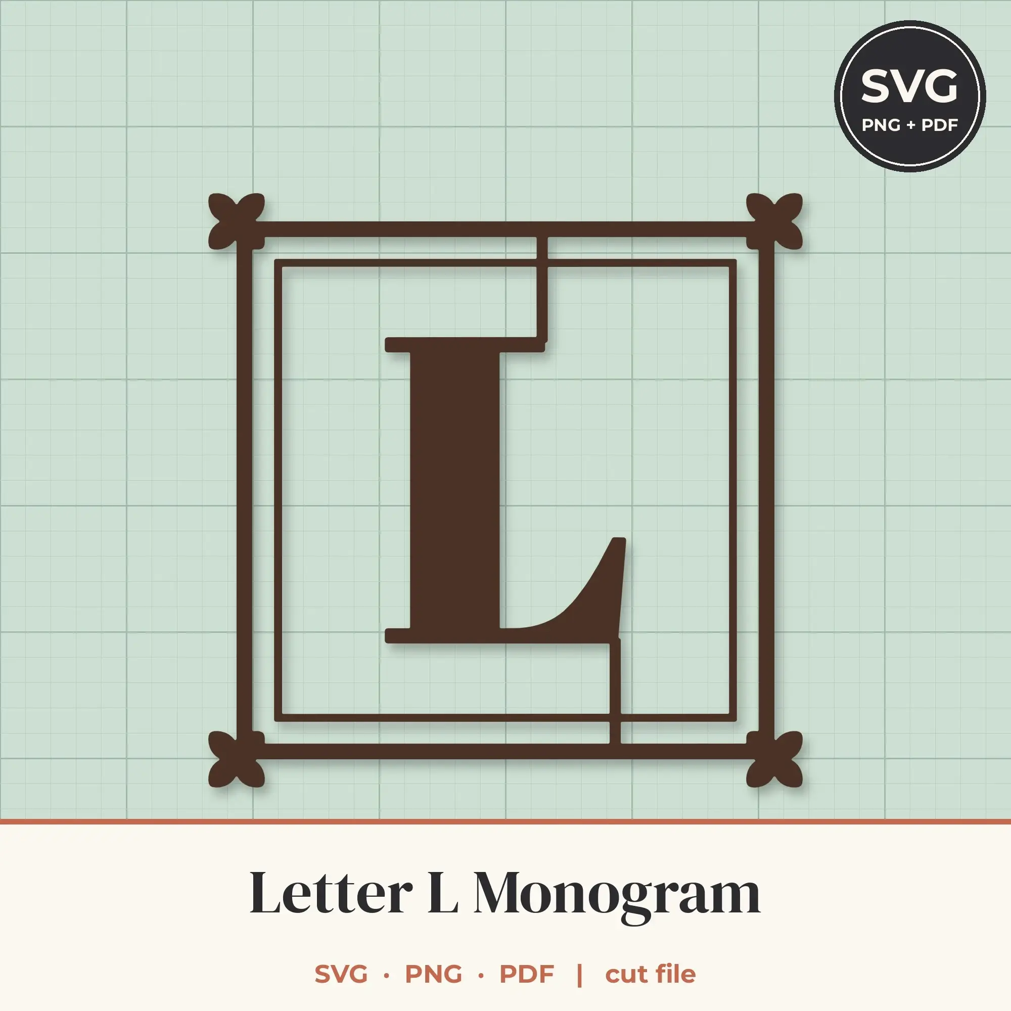 Letter L Square Ornament Monogram SVG Cut File preview