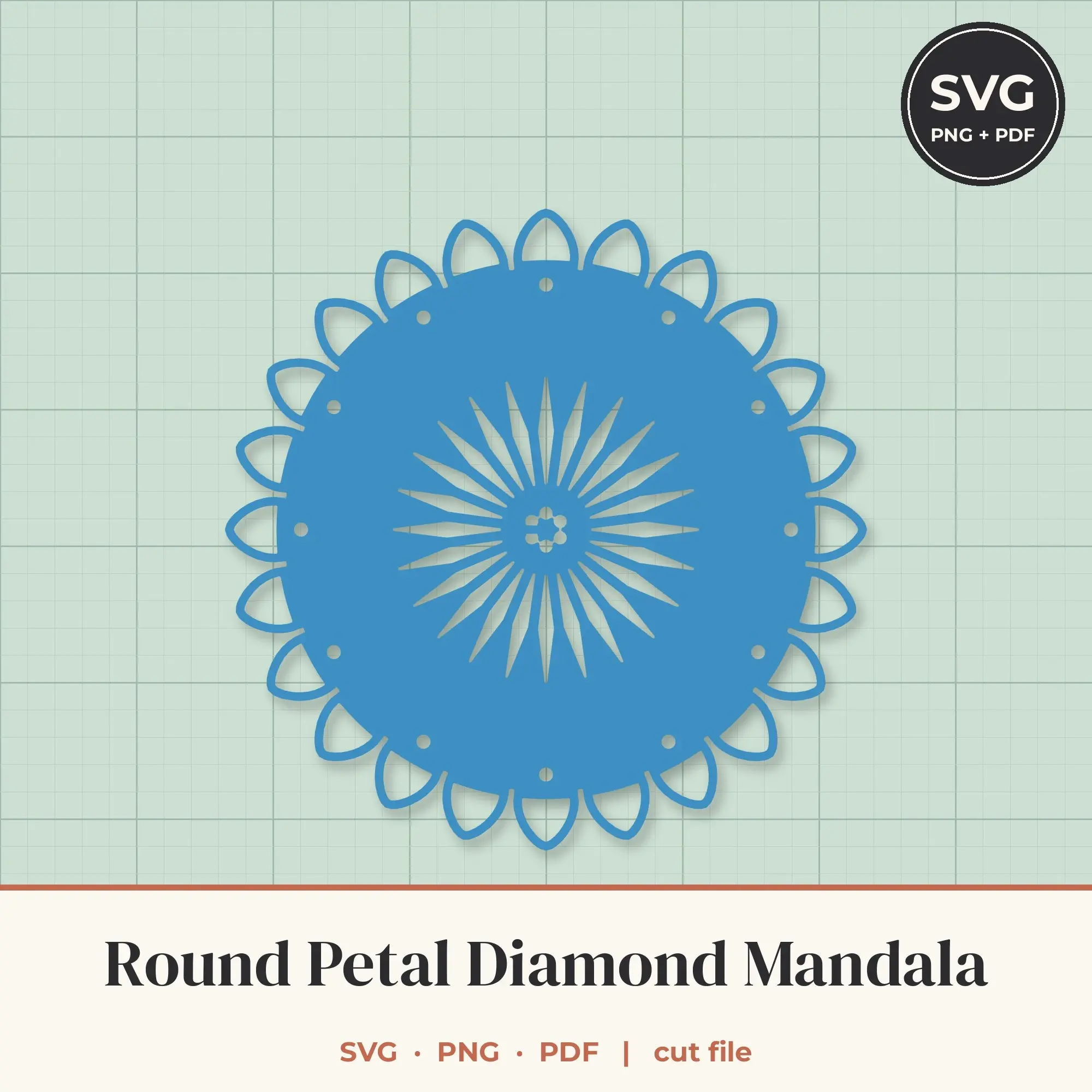 Round Petal Diamond Mandala SVG - 24-Fold Cut File preview