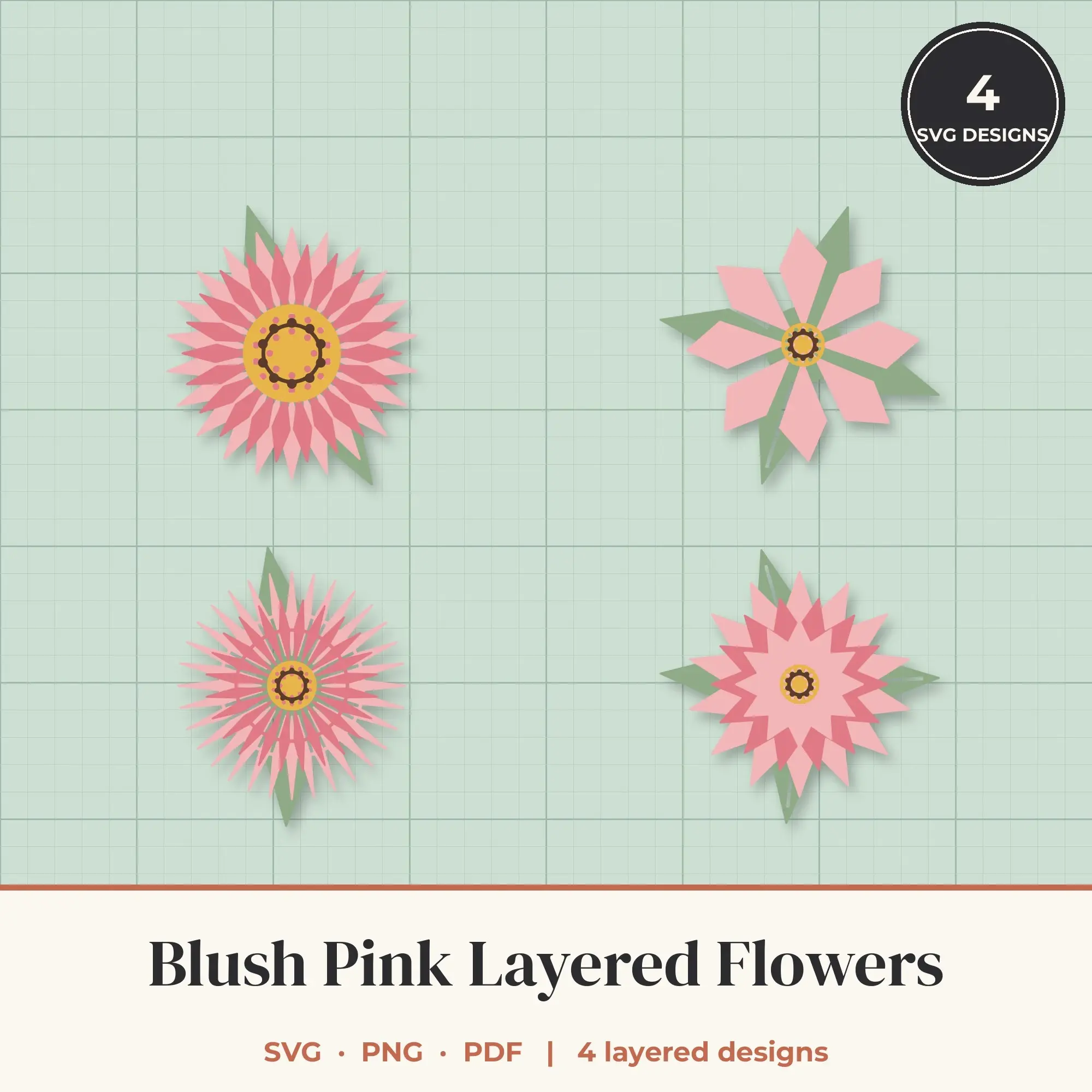Blush Pink Layered Flower SVG Bundle - 4 Geometric Blooms preview