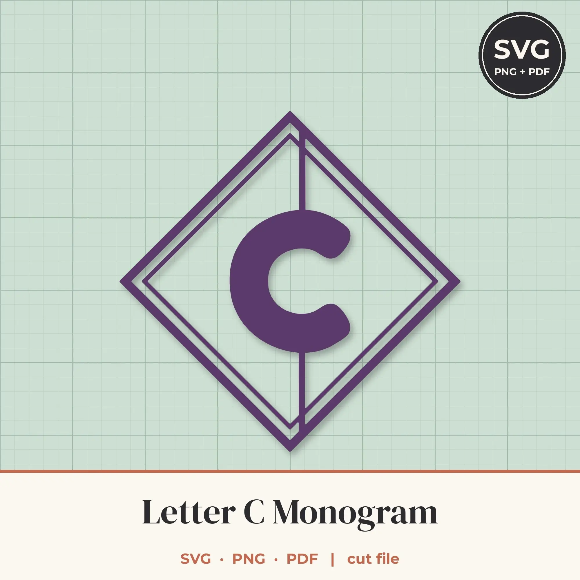 Letter C Diamond Monogram SVG Cut File preview