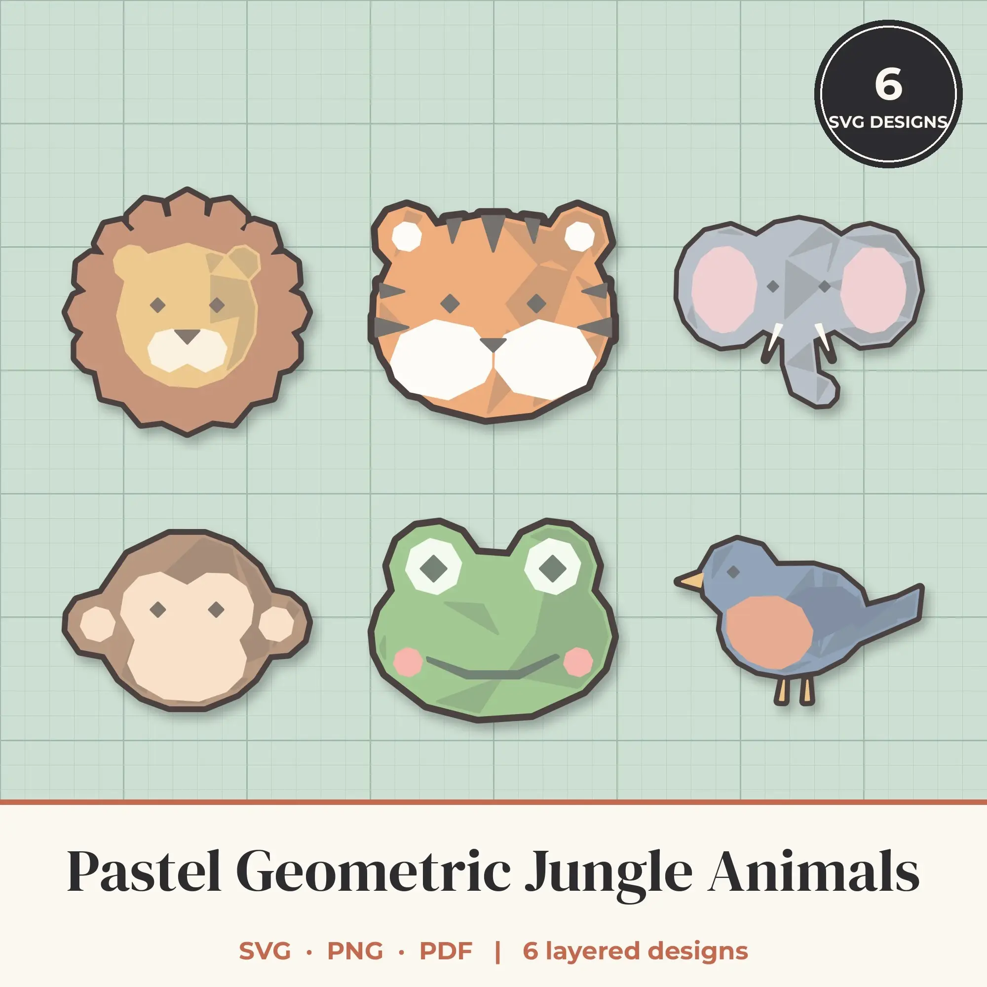 Pastel Geometric Jungle Animals SVG Bundle - 6 Layered Cut Files preview