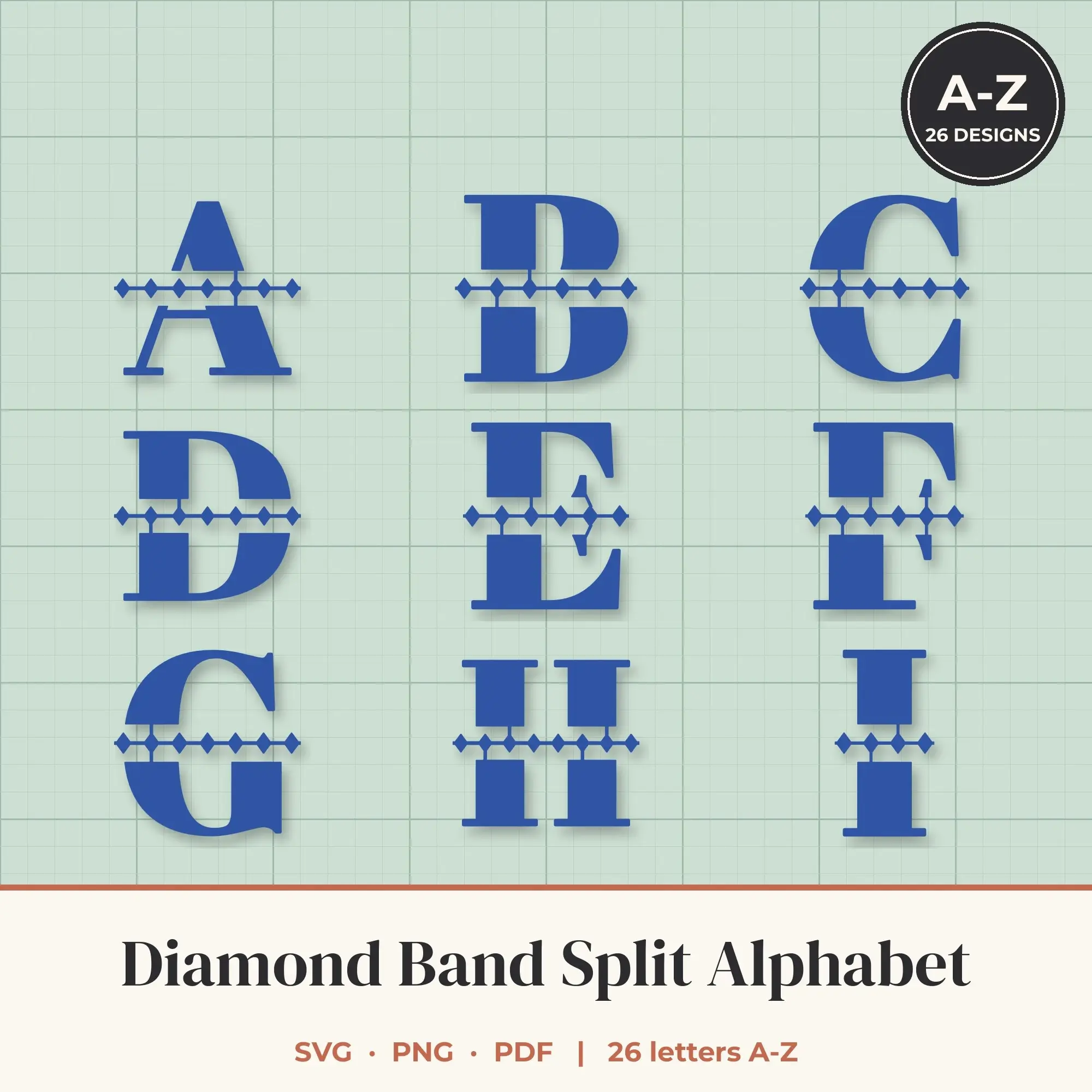 Diamond Band Split Letter Alphabet SVG Bundle - Chunky Serif A to Z preview