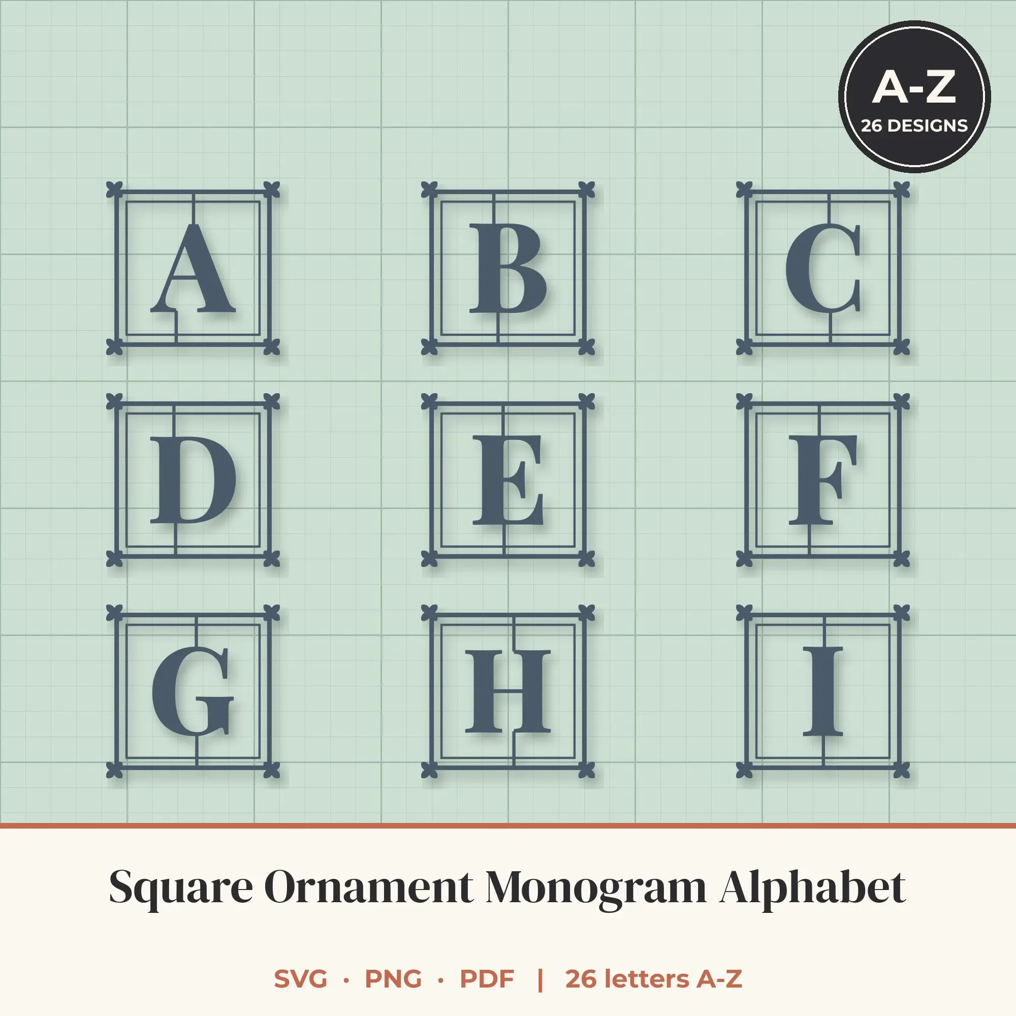 Square Ornament Monogram Alphabet SVG Bundle - Serif A to Z preview
